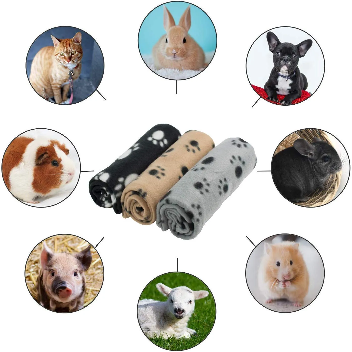 YIQI Coperta per Animali Domestici con Stampa a Zampa per Cane o Gatto, Finitura Morbida, Coperta Invernale per Uso Pesante, Zampa Stampata 3 Pezzi Colore Casuale(60 x 70 cm) - immagine 9