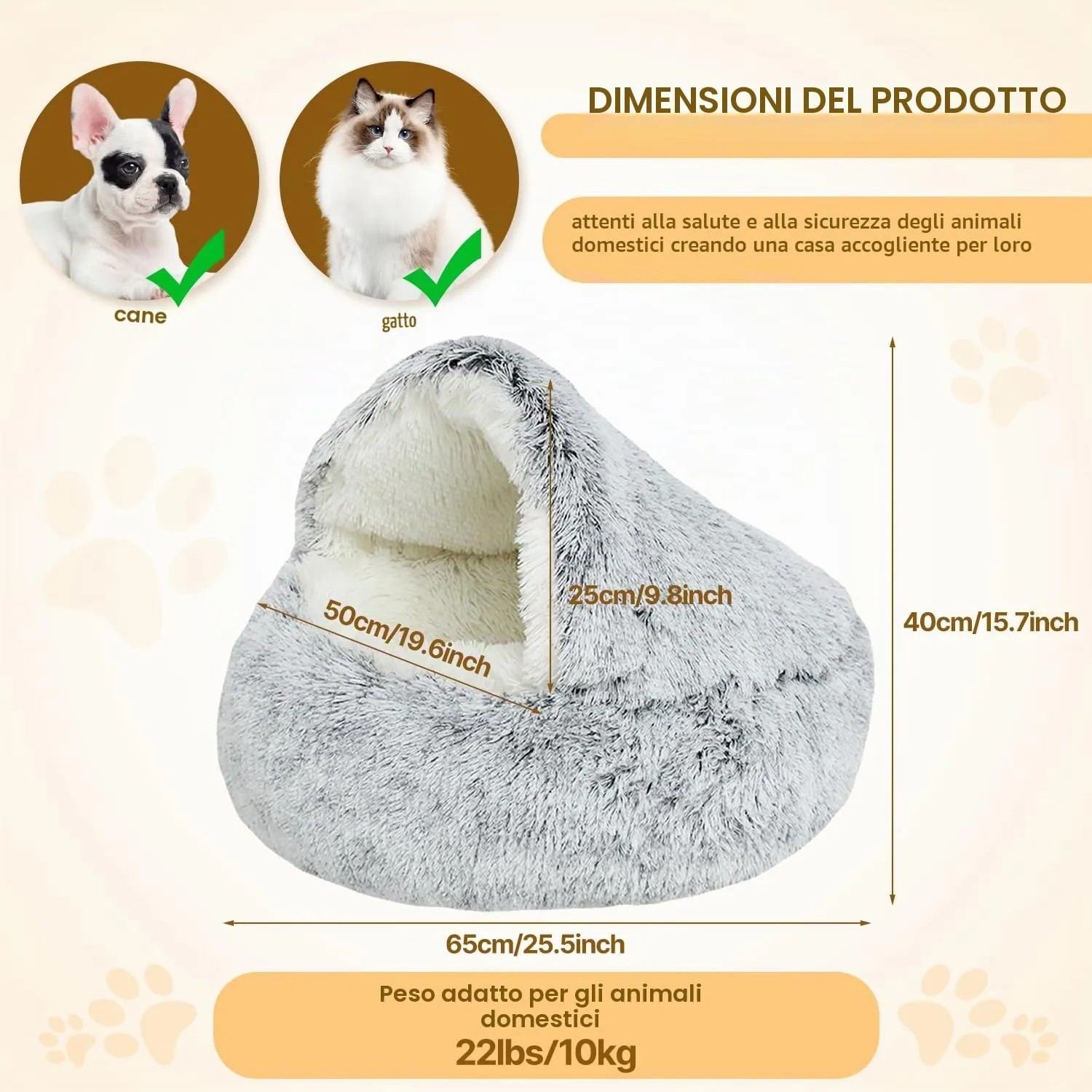 YAGE Letto per cani, Cuccia calmante per letto, Cuccia cane interno per cani da interno lavabile antiansia, Adatto di piccola e media taglia di peso inferiore a 10 kg, Morbida e calda - immagine 5