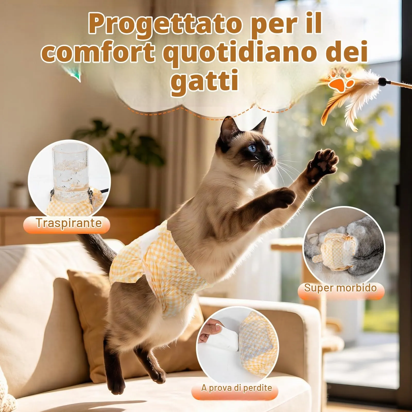 MICOOYO Pannolini usa e getta per gatti e gatti, super assorbenti per gatti di piccola taglia, cani femminili, pannolini usa e getta per gatti femminili in calore (arancione, S) - immagine 5