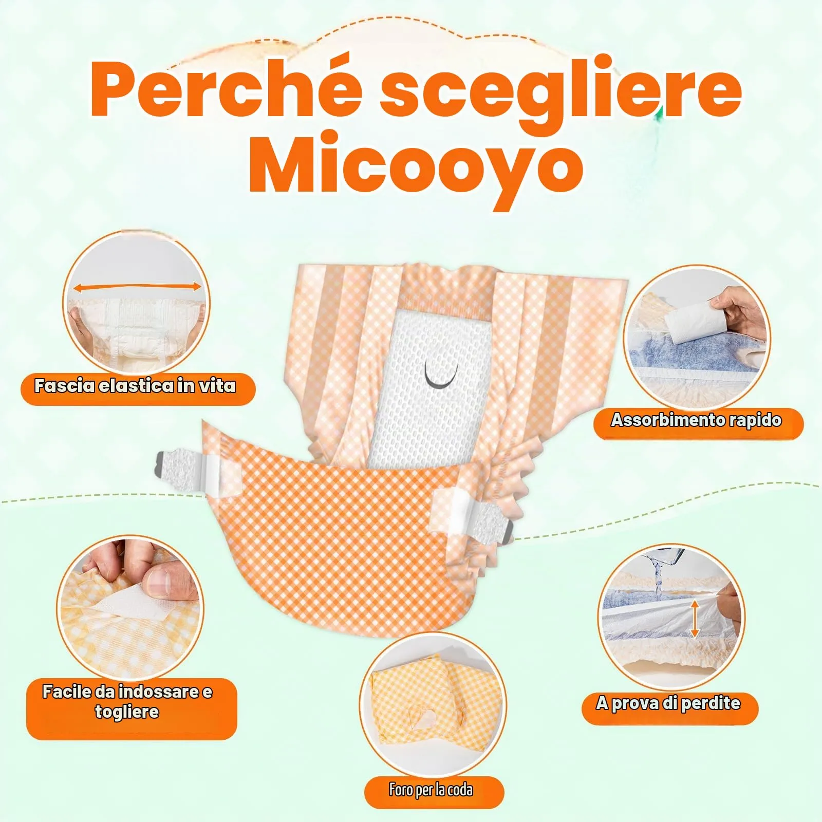 MICOOYO Pannolini usa e getta per cani femmina, super assorbenti, per gatti e cani di piccola taglia, pannolini per gatti a prova di perdite per donne in calore (arancione, XS, 24 pezzi) - immagine 6