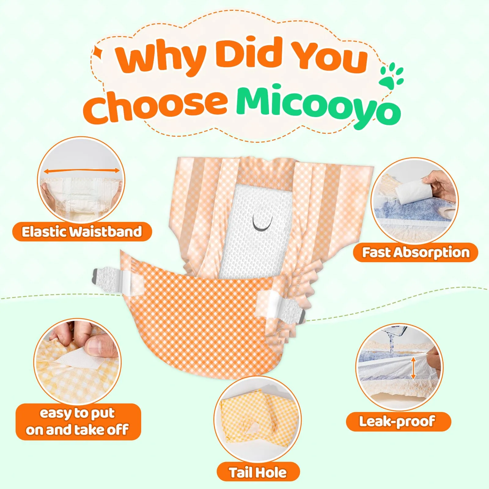 MICOOYO - Pannolini usa e getta per cuccioli di gatto, super assorbenti, per cani femmina di piccola taglia, in vita regolabile, a prova di perdite, per gatti con calore, incontinenza, 24 pezzi - immagine 6