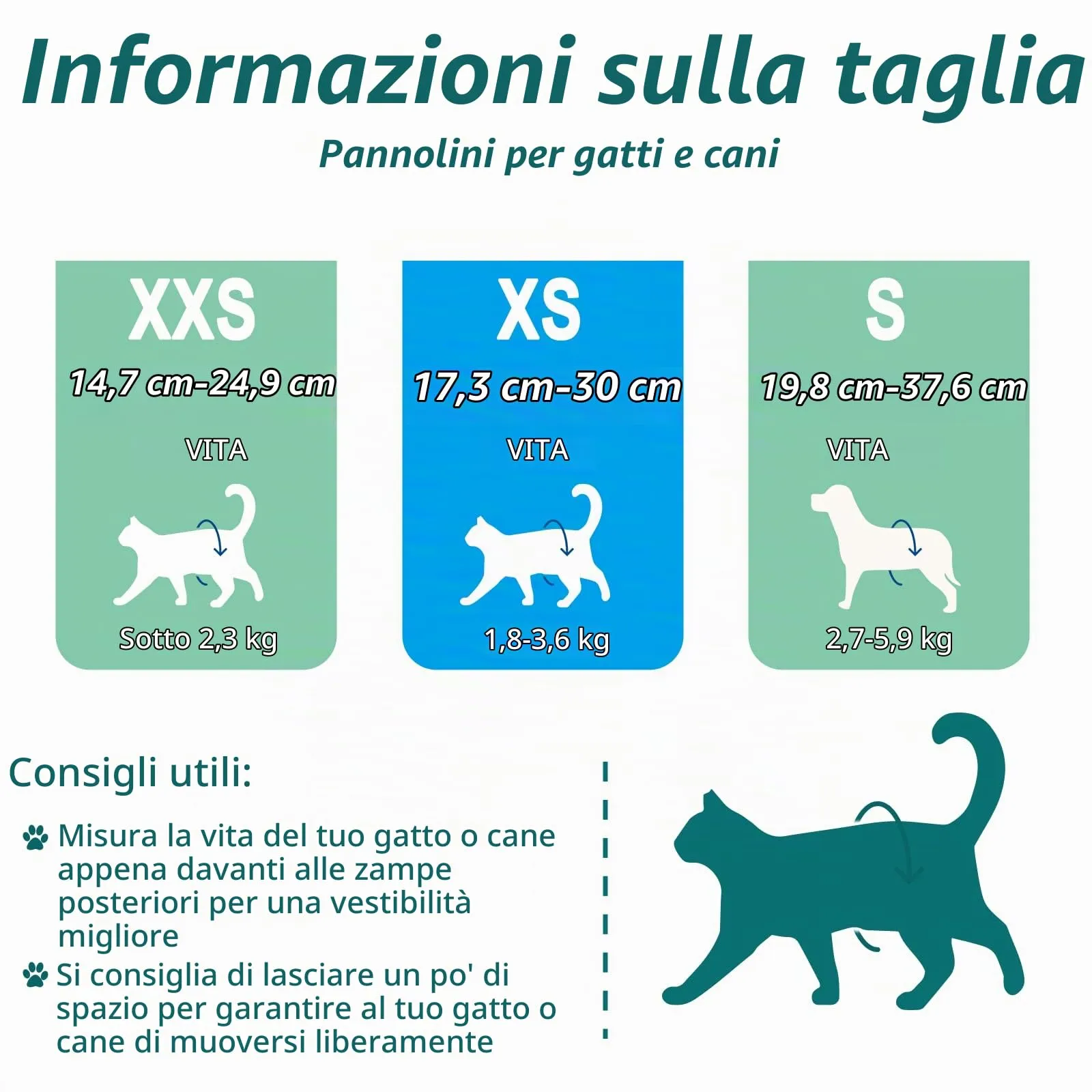 MICOOYO Pannolini usa e getta per gatti e gatti, super assorbenti per gatti di piccola taglia, cani femminili, pannolini usa e getta per gatti femminili in calore (verde, S) - immagine 2