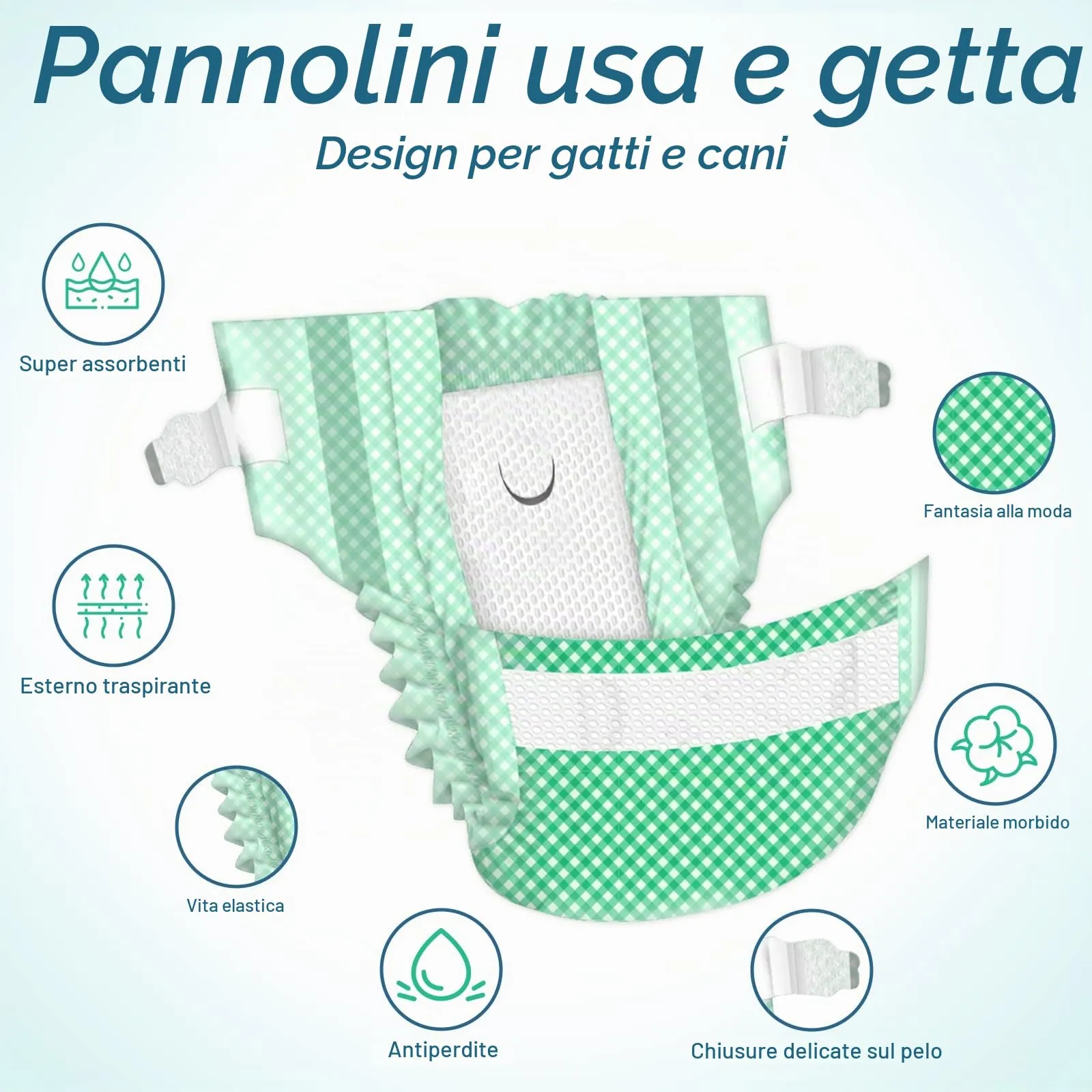 MICOOYO Pannolini usa e getta per gatti e gatti, super assorbenti per gatti di piccola taglia, cani femminili, pannolini usa e getta per gatti femminili in calore (verde, S) - immagine 3