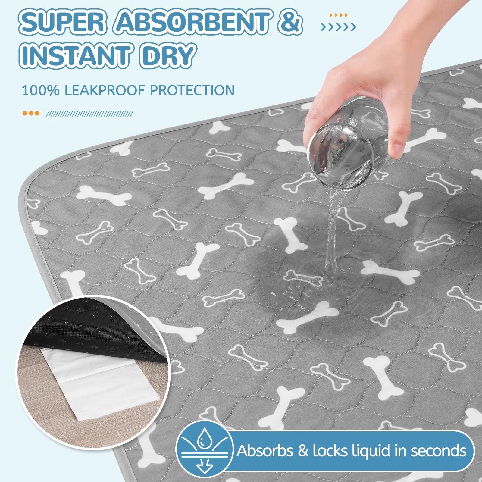 Baodan Cuscinetti lavabili per cani, grandi, confezione da 2 pezzi, 91,4 x 121,9 cm, lavabili, impermeabili, riutilizzabili, ad assorbimento rapido, per addestramento al vasino, cuscinetti per parto - immagine 3