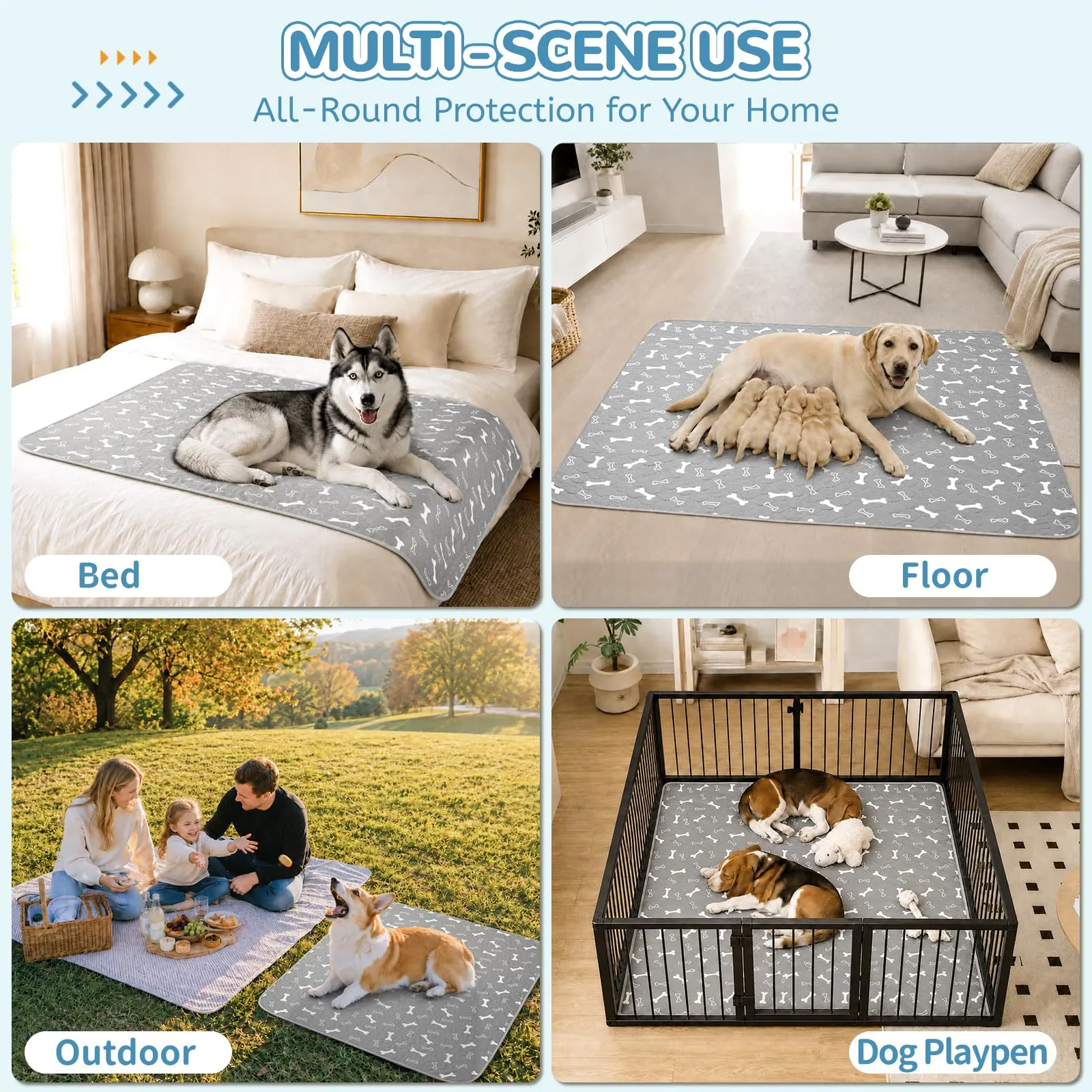Baodan Cuscinetti lavabili per cani, grandi, confezione da 2 pezzi, 91,4 x 121,9 cm, lavabili, impermeabili, riutilizzabili, ad assorbimento rapido, per addestramento al vasino, cuscinetti per parto - immagine 6