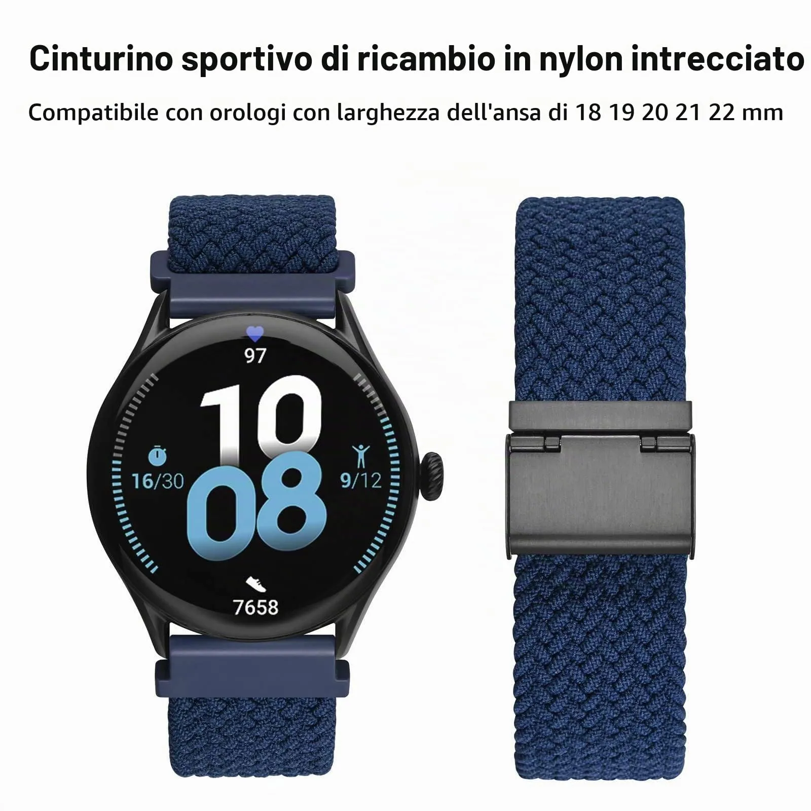WOCCI 20mm Intrecciato Nylon Cinturino per Orologio da Uomo e da Donna, Regolabile Fibbia Nera (Blu) - immagine 9