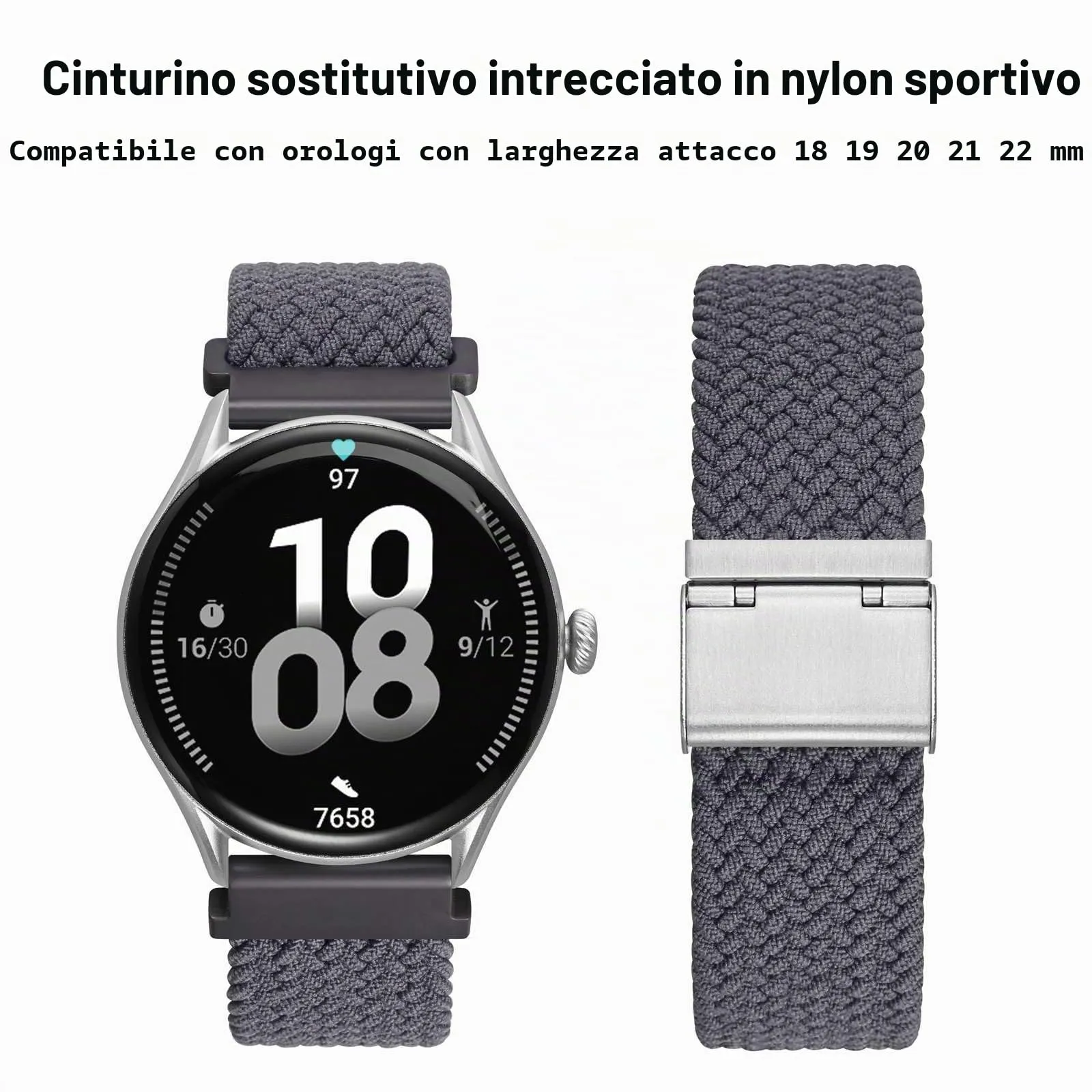 WOCCI 20mm Intrecciato Nylon Cinturino per Orologio da Uomo e da Donna, Regolabile Fibbia Argento (Grigio) - immagine 9