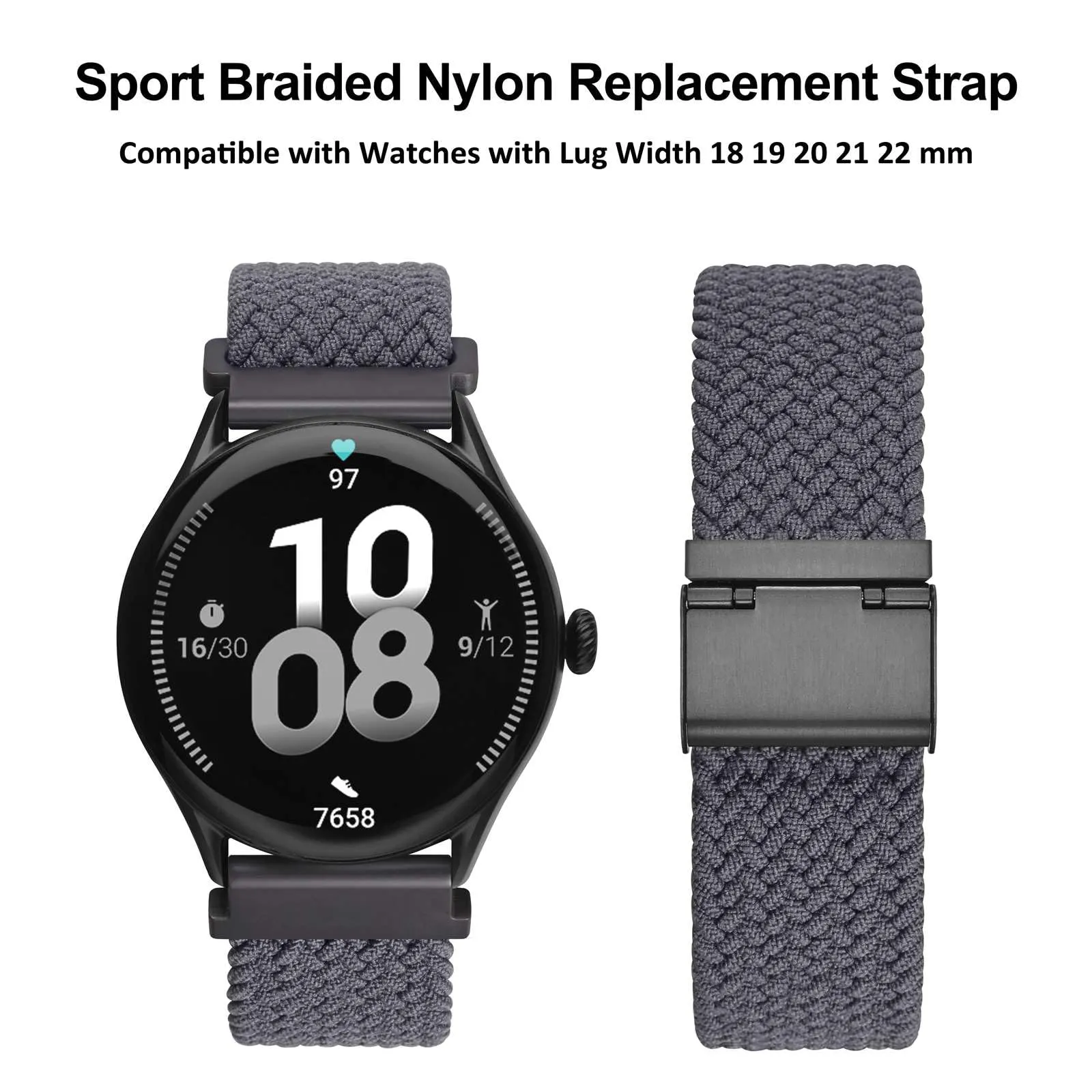 WOCCI 18mm Intrecciato Nylon Cinturino per Orologio da Uomo e da Donna, Regolabile Fibbia Nera (Grigio) - immagine 9