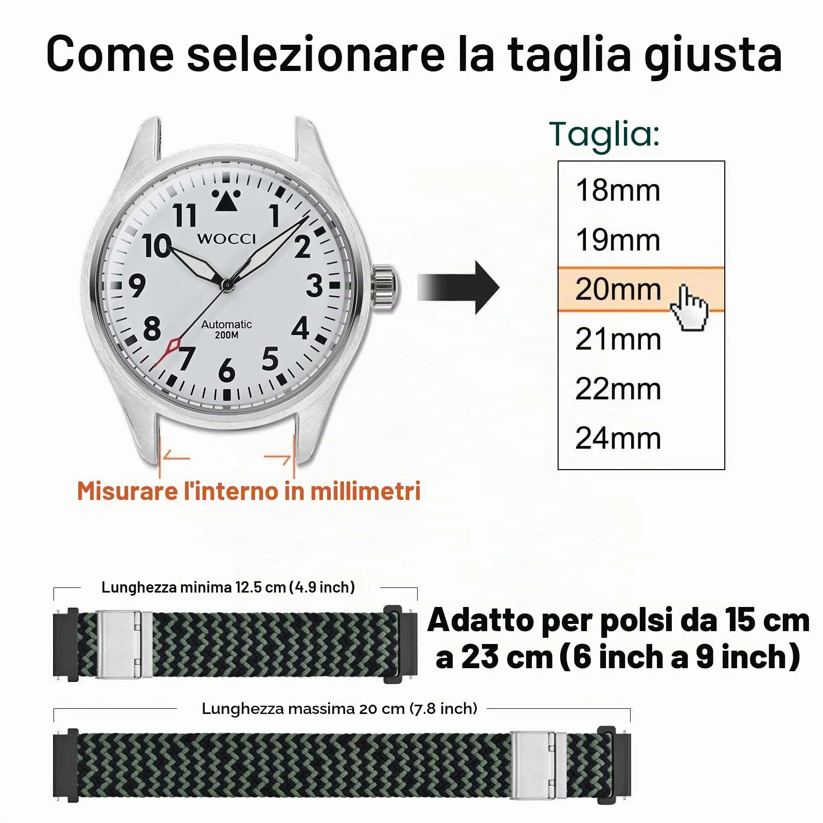 WOCCI 18mm Intrecciato Nylon Cinturino per Orologio da Uomo e da Donna, Regolabile Fibbia Argento (Verde Nero) - immagine 4