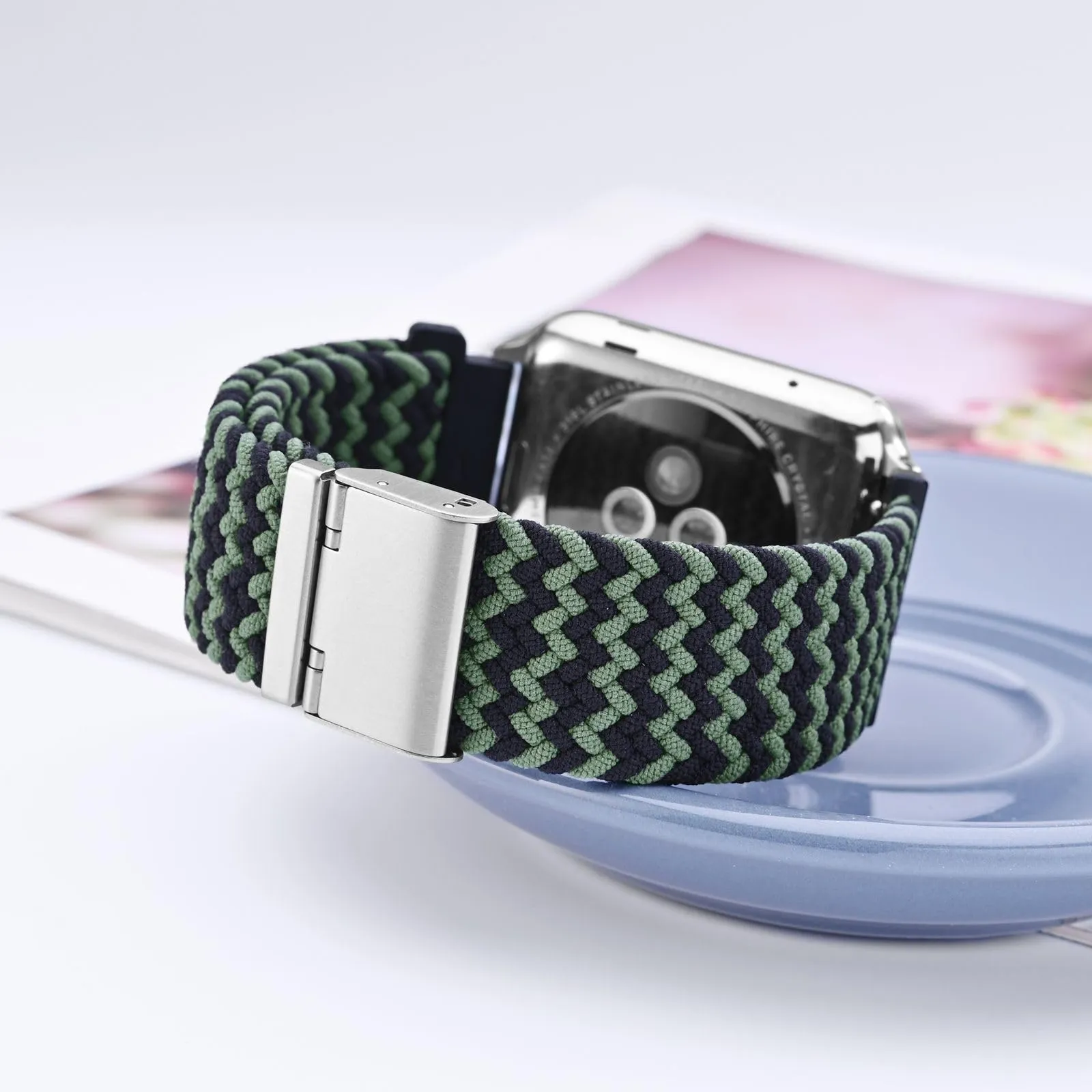 WOCCI 21mm Intrecciato Nylon Cinturino per Orologio da Uomo e da Donna, Regolabile Fibbia Argento (Verde Nero) - immagine 2