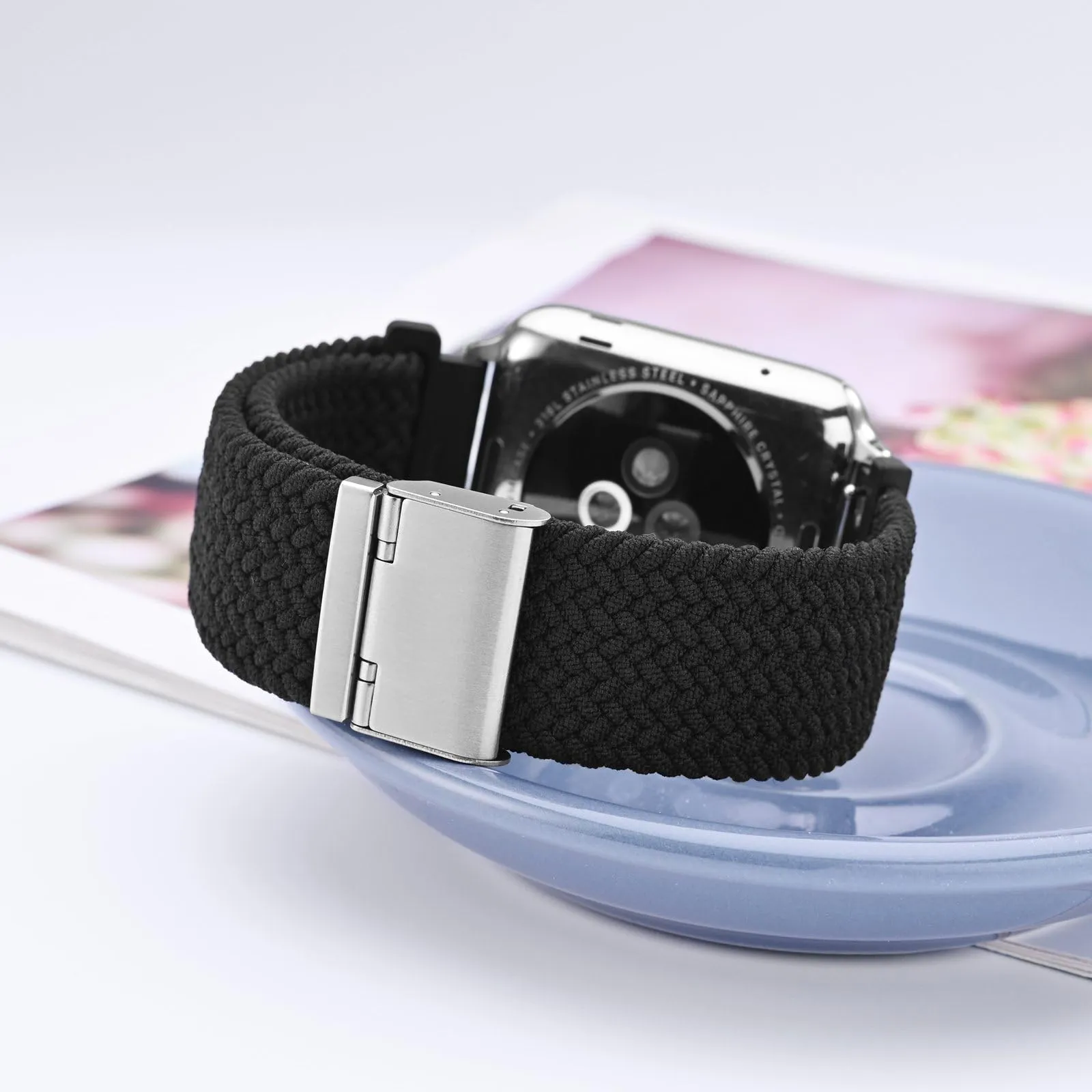 WOCCI 21mm Intrecciato Nylon Cinturino per Orologio da Uomo e da Donna, Regolabile Fibbia Argento (Nero) - immagine 2