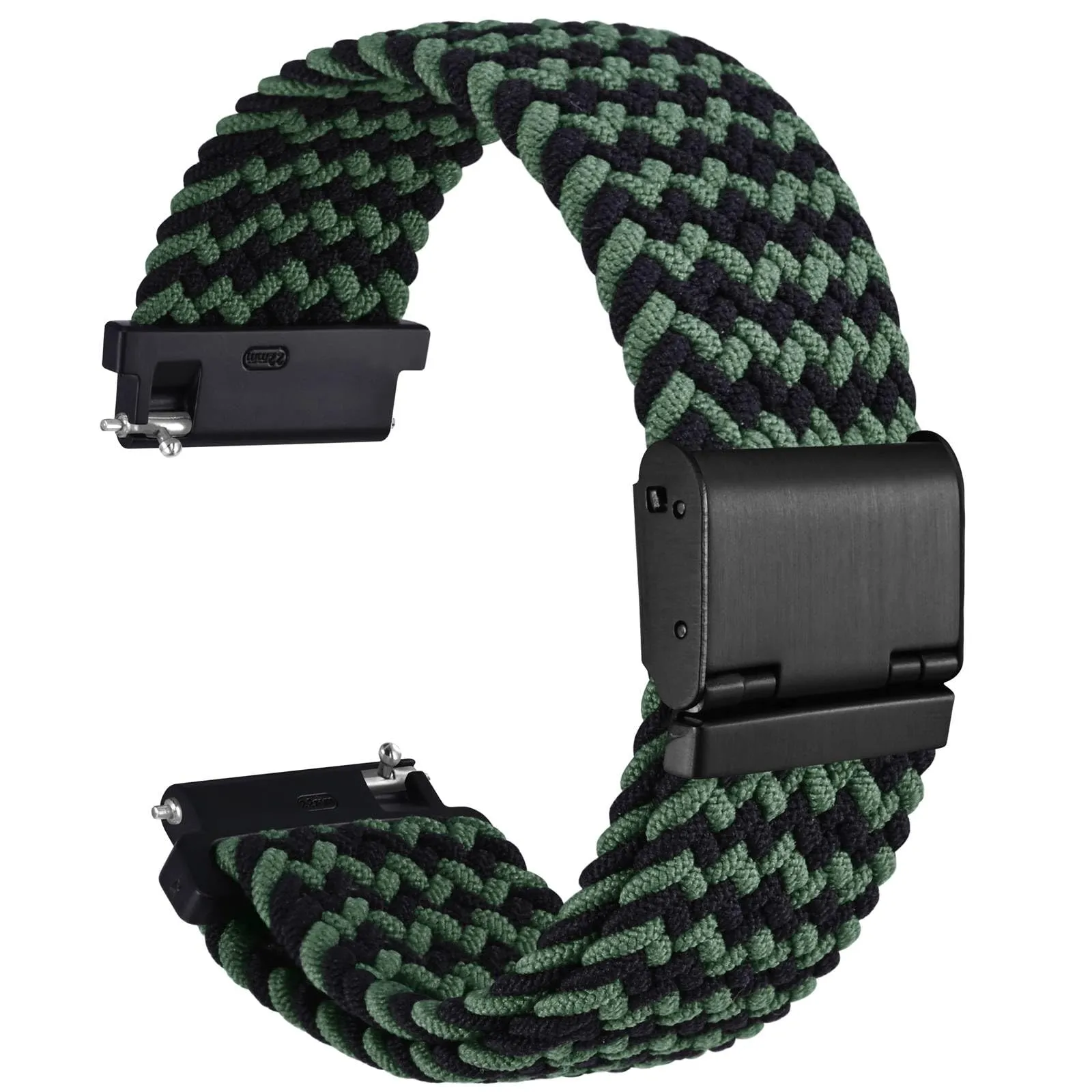 WOCCI 20mm Intrecciato Nylon Cinturino per Orologio da Uomo e da Donna, Regolabile Fibbia Nera (Verde Nero) - immagine 1