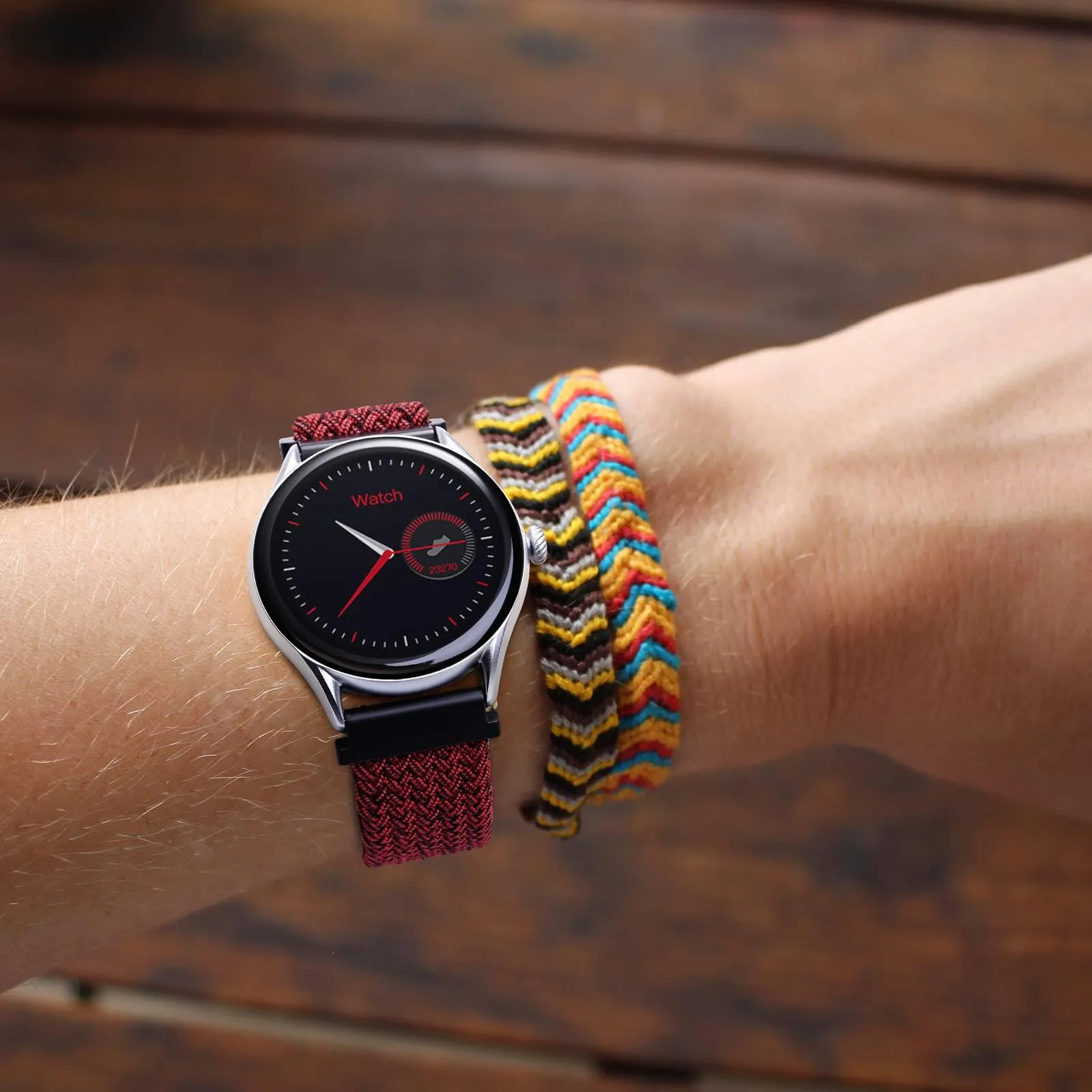 WOCCI 22mm Intrecciato Nylon Cinturino per Orologio da Uomo e da Donna, Regolabile Fibbia Argento (Rosso Nero) - immagine 6