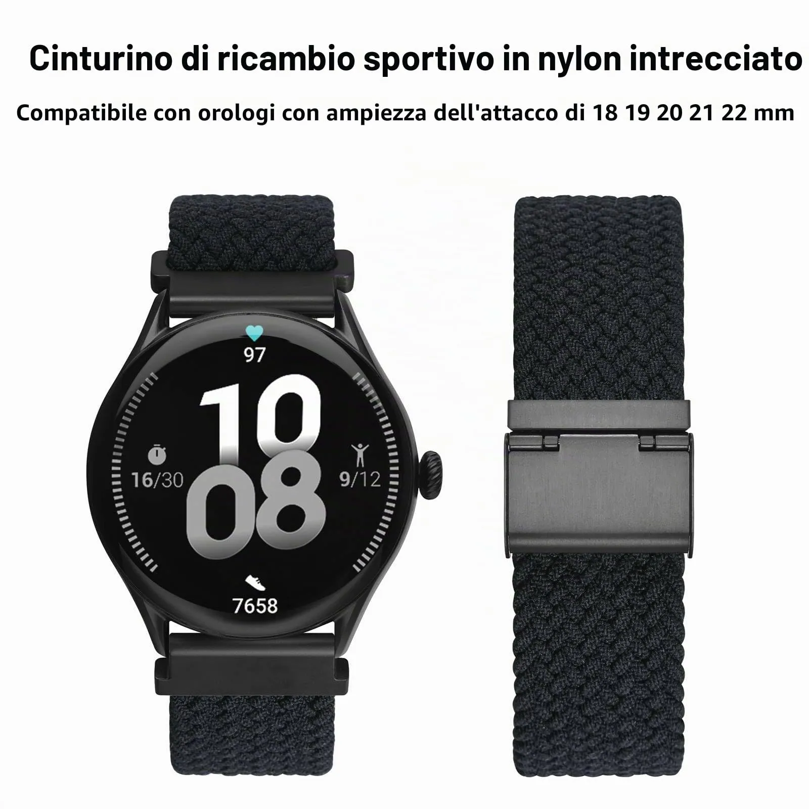 WOCCI 20mm Intrecciato Nylon Cinturino per Orologio da Uomo e da Donna, Regolabile Fibbia Nera (Nero) - immagine 9