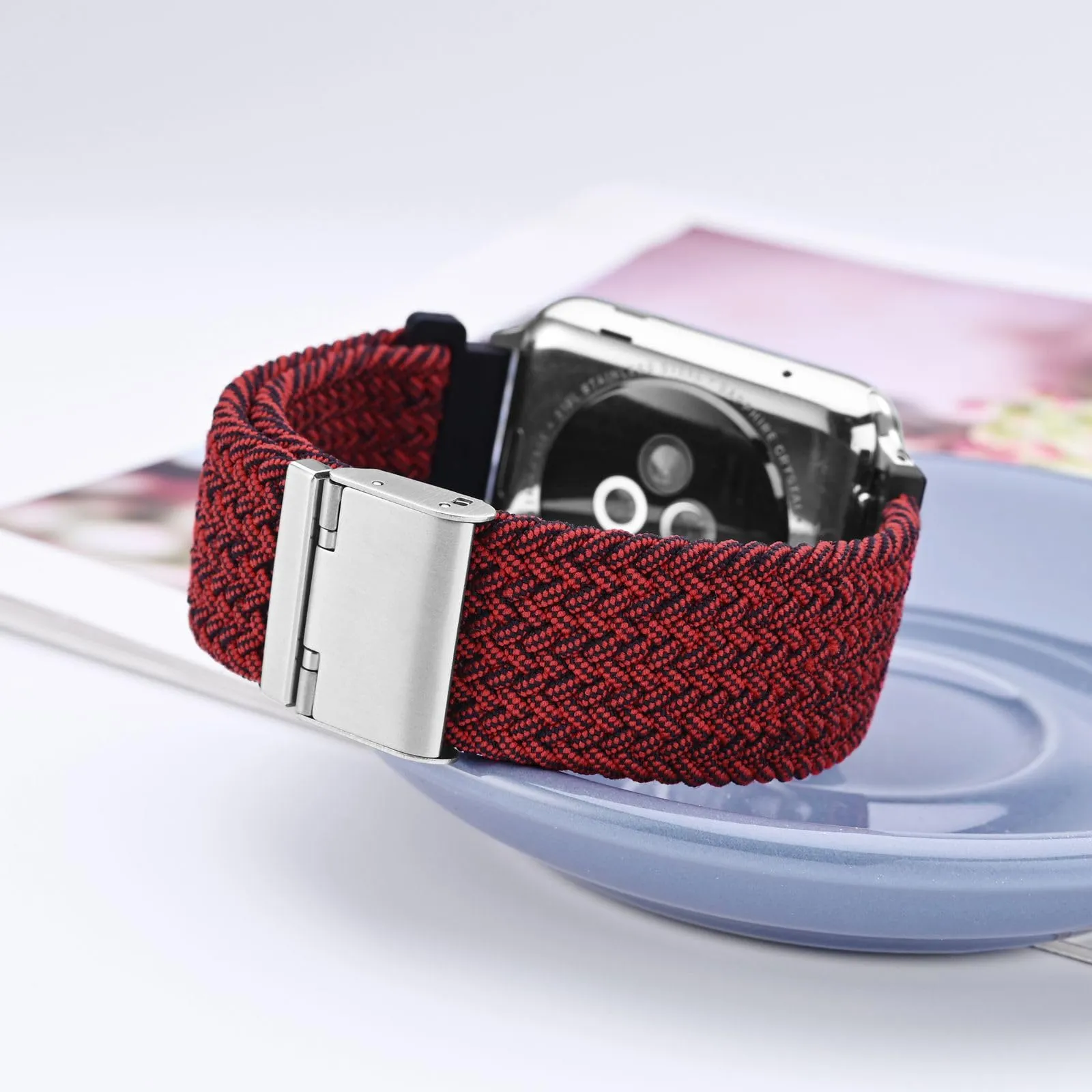 WOCCI 19mm Intrecciato Nylon Cinturino per Orologio da Uomo e da Donna, Regolabile Fibbia Argento (Rosso Nero) - immagine 2