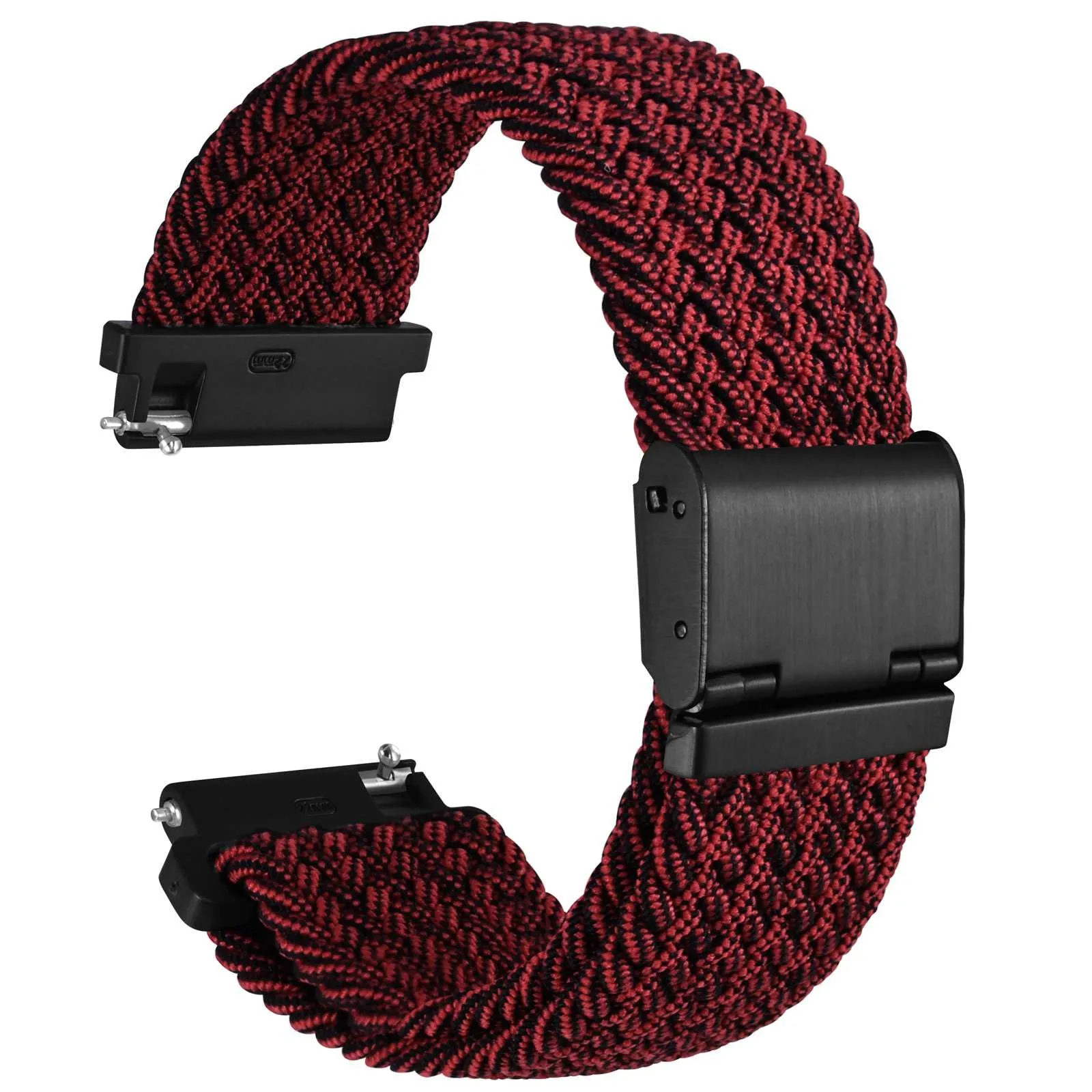 WOCCI 20mm Intrecciato Nylon Cinturino per Orologio da Uomo e da Donna, Regolabile Fibbia Nera (Rosso Nero) - immagine 1