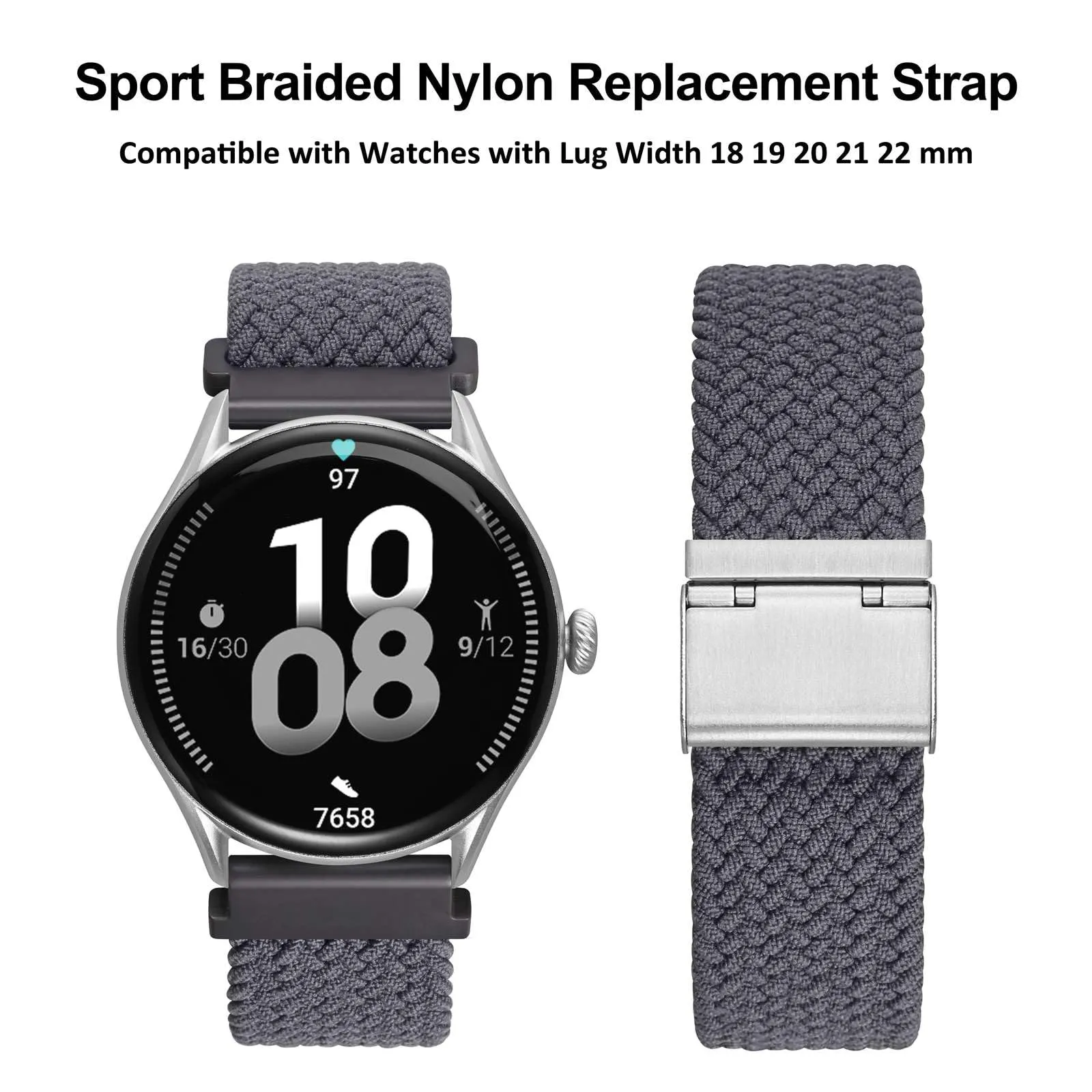 WOCCI 19mm Intrecciato Nylon Cinturino per Orologio da Uomo e da Donna, Regolabile Fibbia Argento (Grigio) - immagine 9