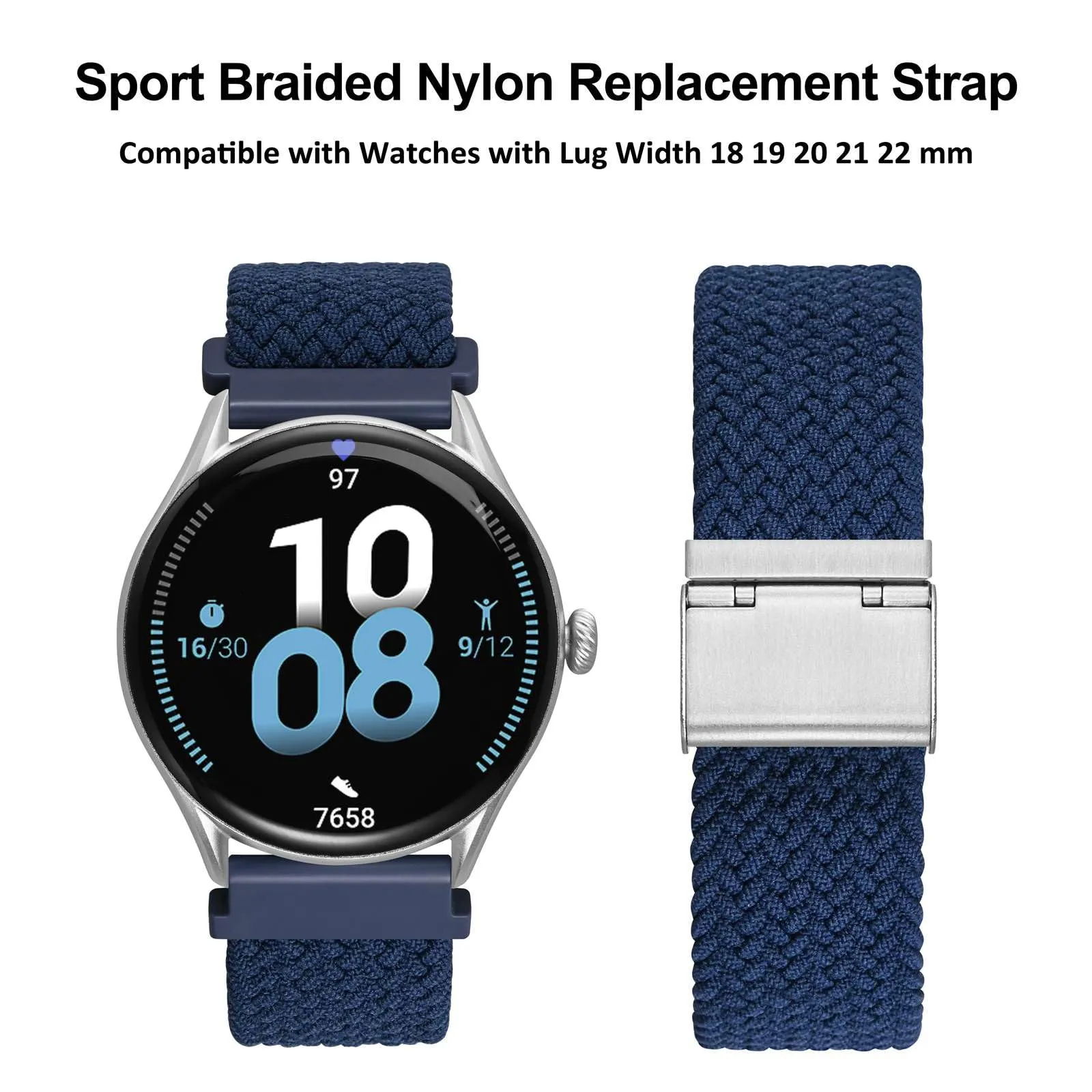 WOCCI 19mm Intrecciato Nylon Cinturino per Orologio da Uomo e da Donna, Regolabile Fibbia Argento (Blu) - immagine 9