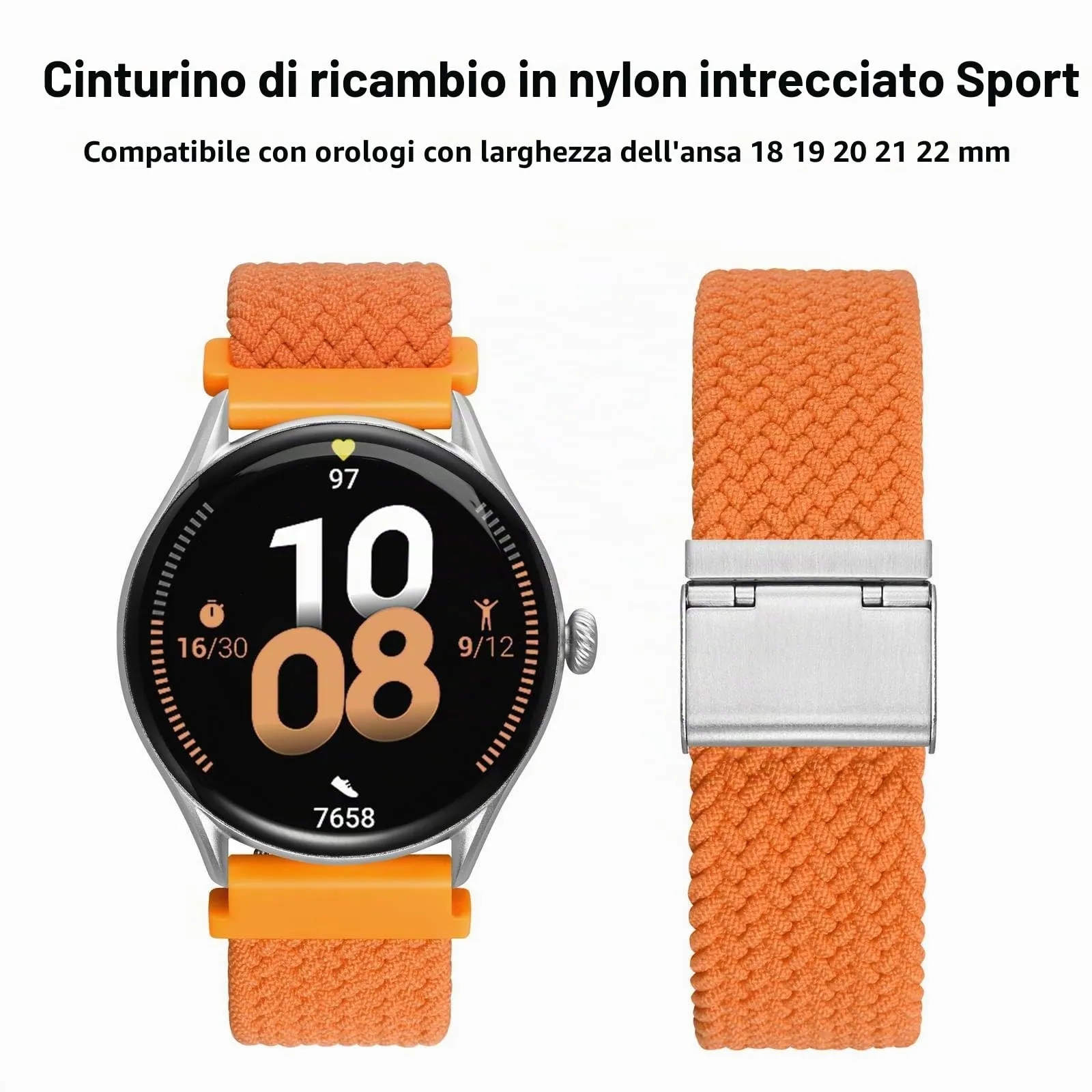 WOCCI 20mm Intrecciato Nylon Cinturino per Orologio da Uomo e da Donna, Regolabile Fibbia Argento (Arancia) - immagine 9
