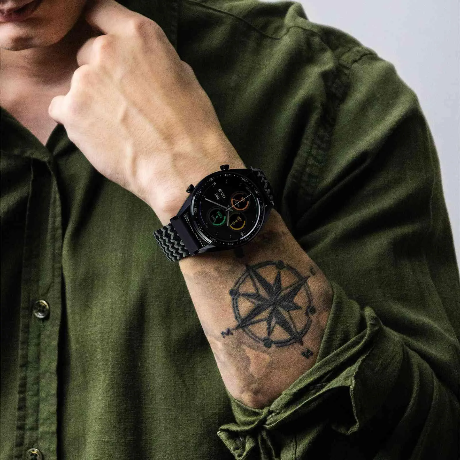 WOCCI 19mm Intrecciato Nylon Cinturino per Orologio da Uomo e da Donna, Regolabile Fibbia Nera (Verde Nero) - immagine 6