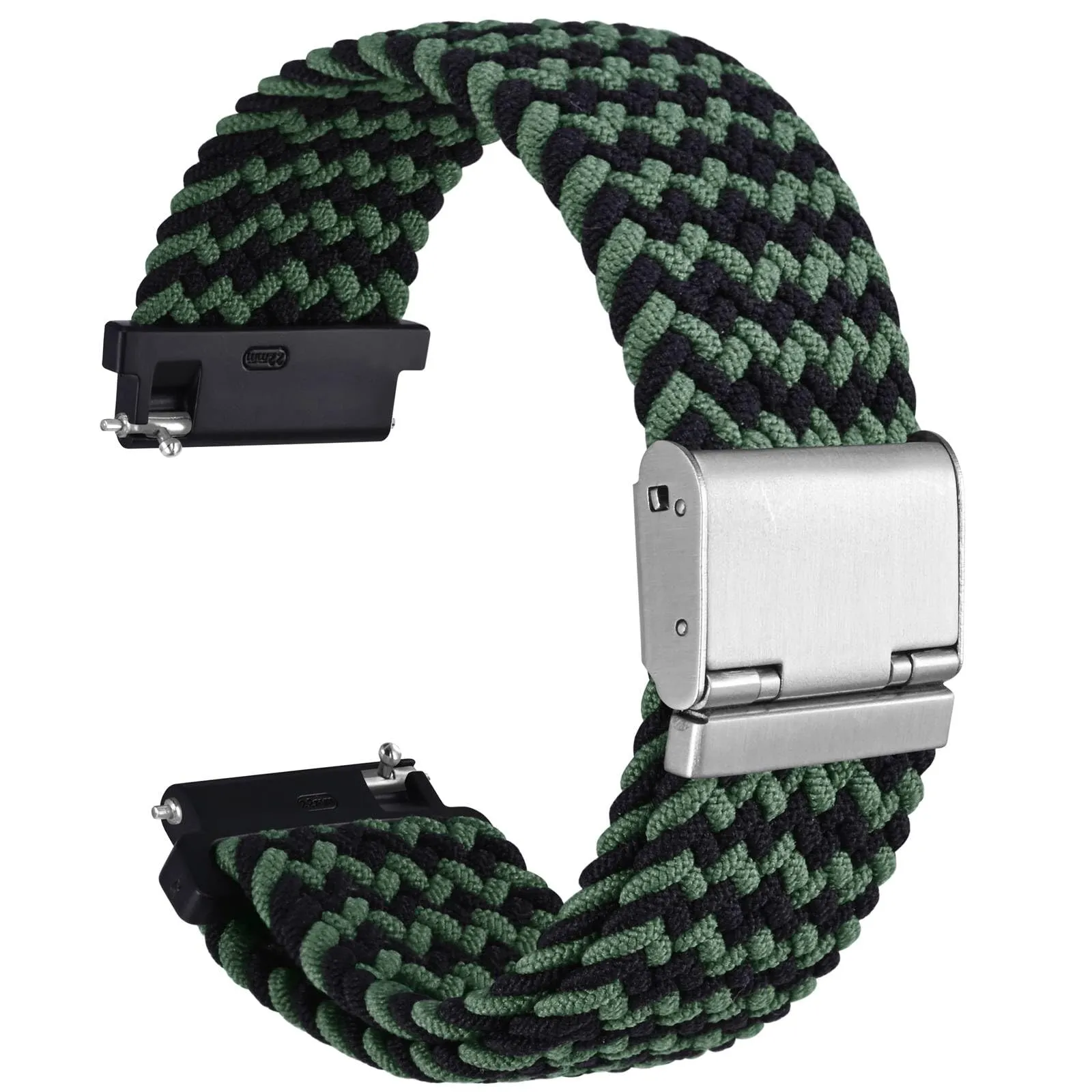 WOCCI 22mm Intrecciato Nylon Cinturino per Orologio da Uomo e da Donna, Regolabile Fibbia Argento (Verde Nero) - immagine 1