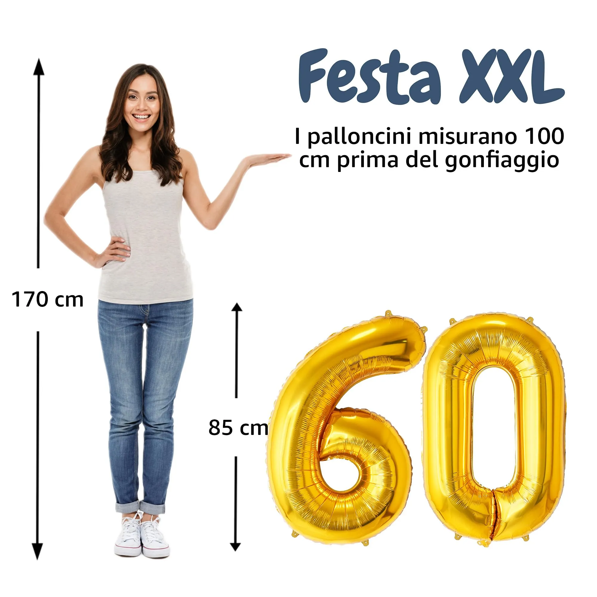 FUNFEST Palloncini 60° Compleanno Oro Giganti 100cm - immagine 2