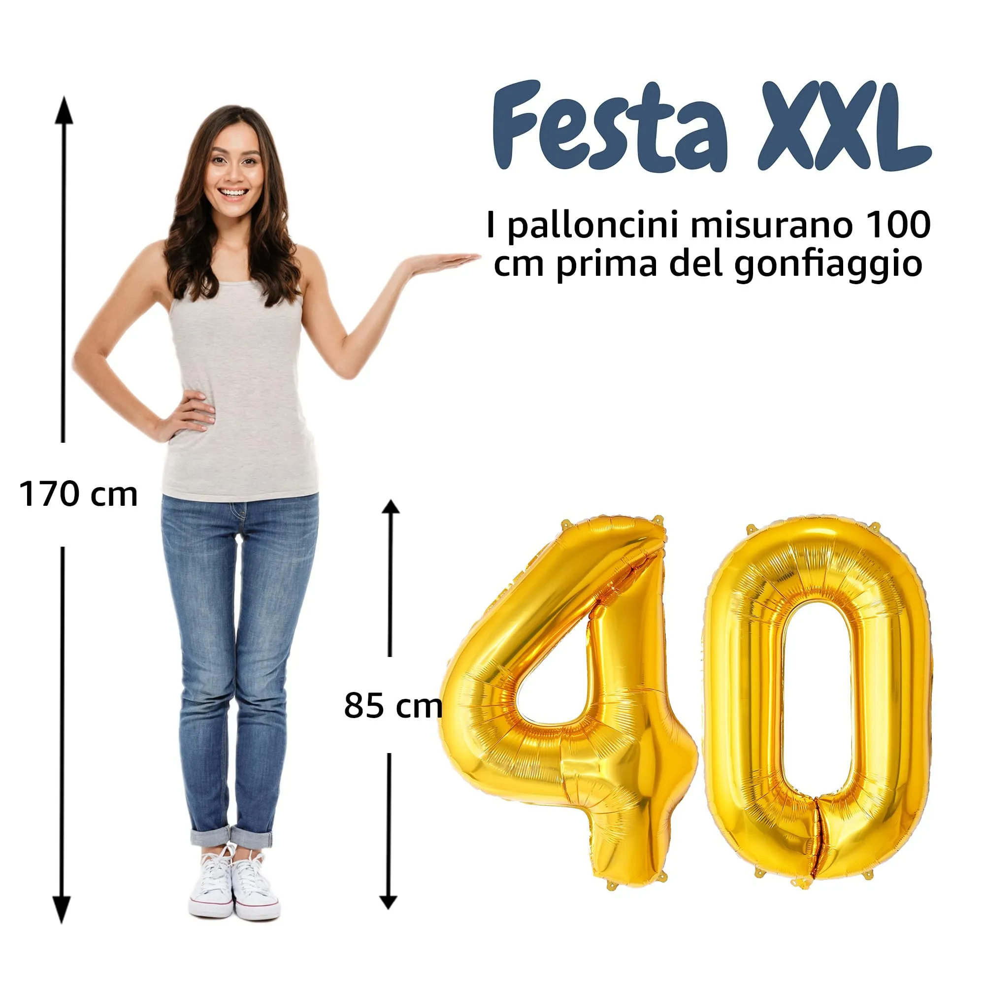 FUNFEST Palloncini 40° Compleanno Oro – Gigante 100cm - immagine 2