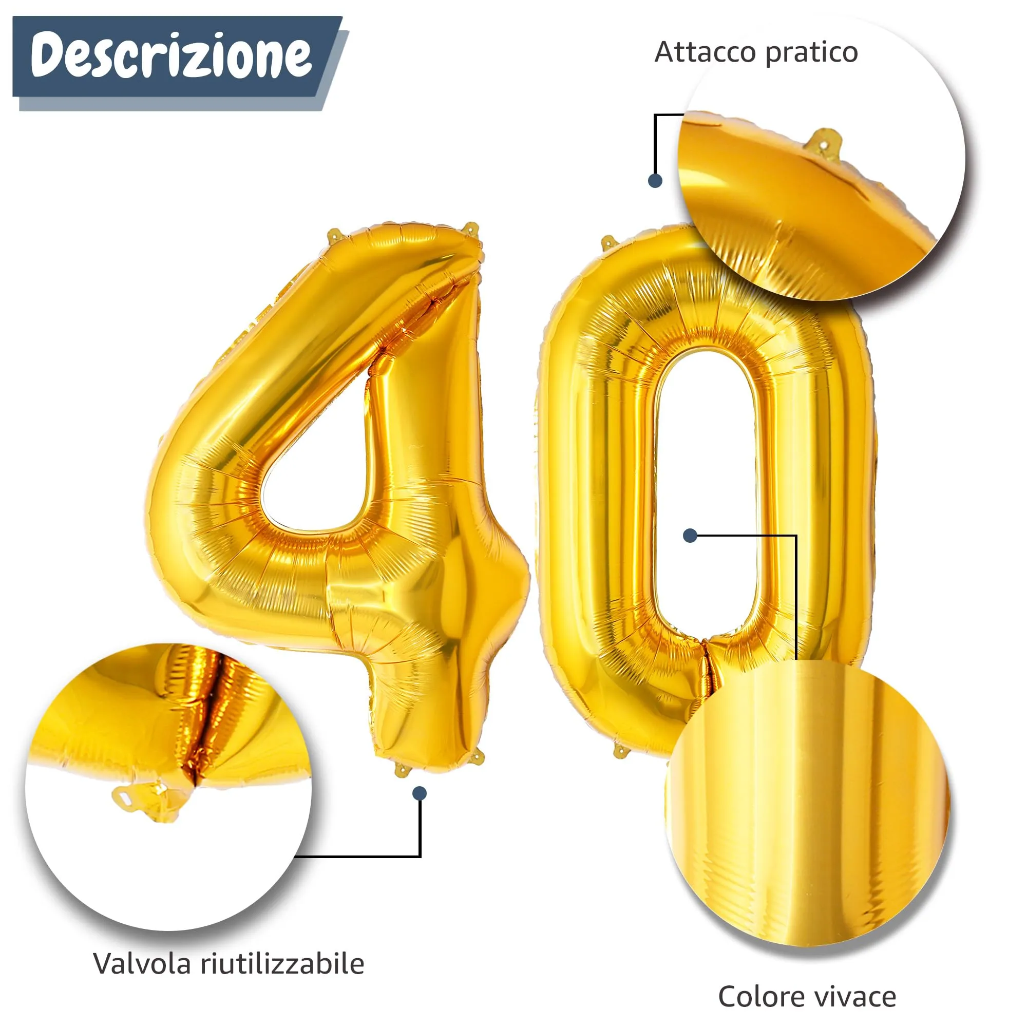 FUNFEST Palloncini 40° Compleanno Oro – Gigante 100cm - immagine 6
