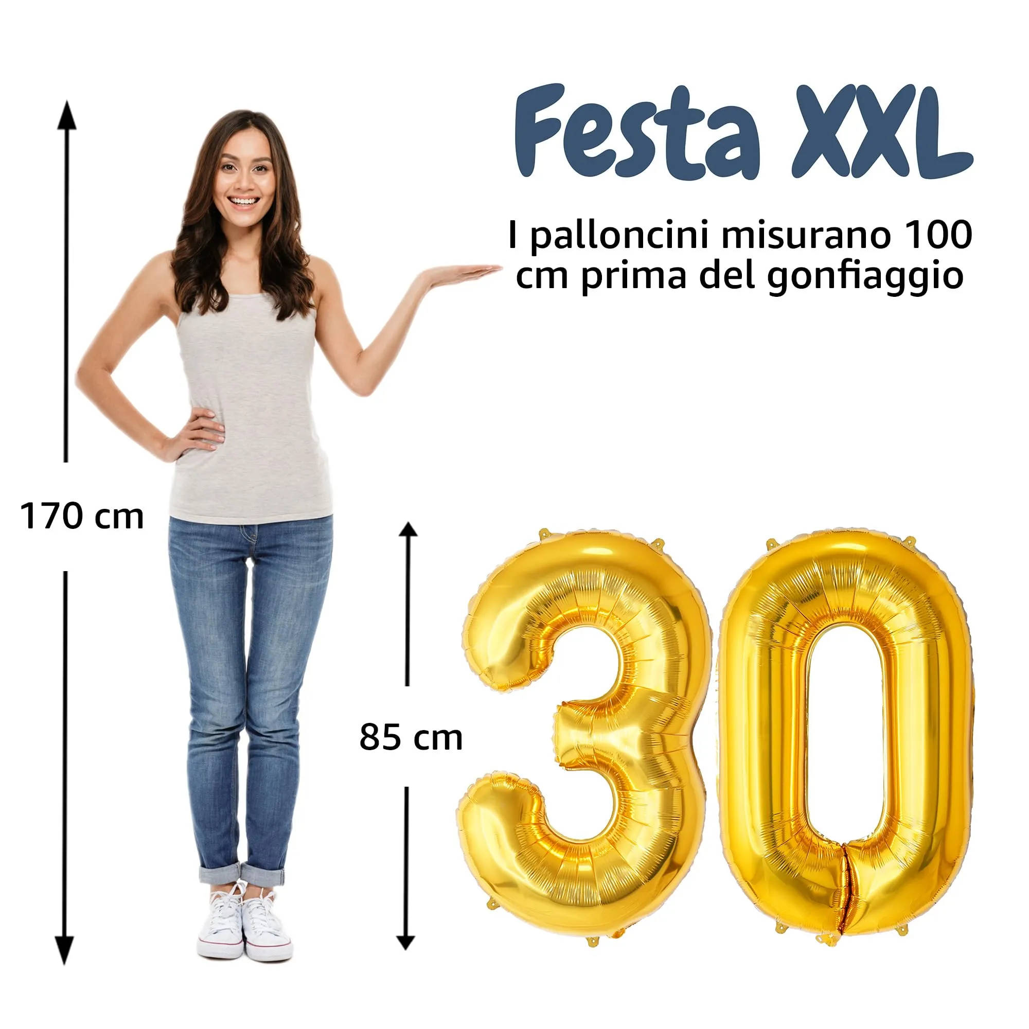 FUNFEST Palloncini 30° Compleanno Oro – Gigante 100cm - immagine 2