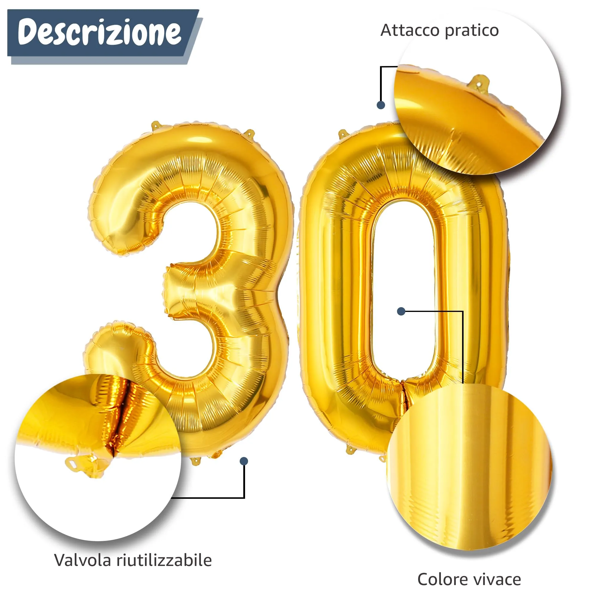 FUNFEST Palloncini 30° Compleanno Oro – Gigante 100cm - immagine 6
