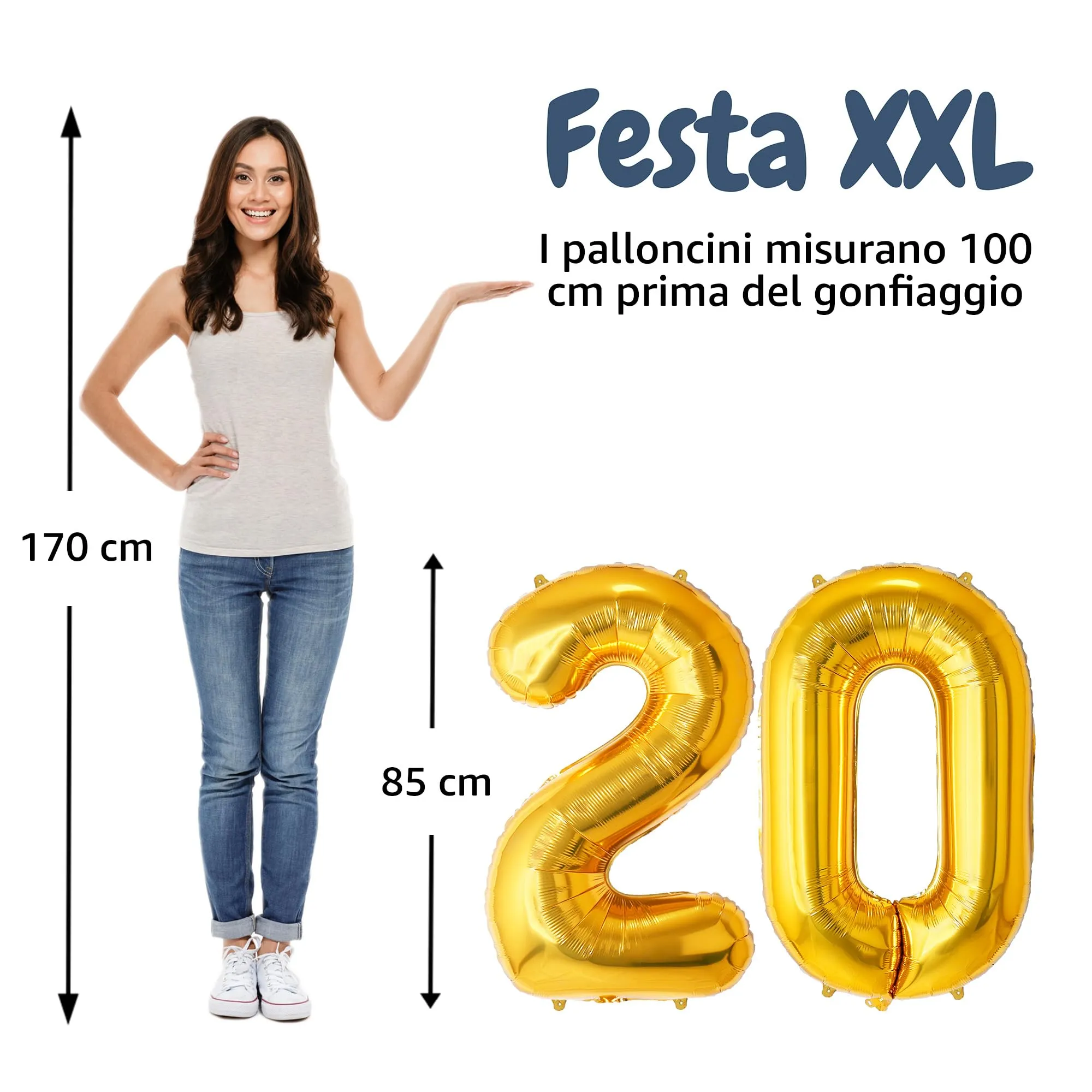 FUNFEST Palloncini 20° Compleanno Oro – Gigante 100cm - immagine 2