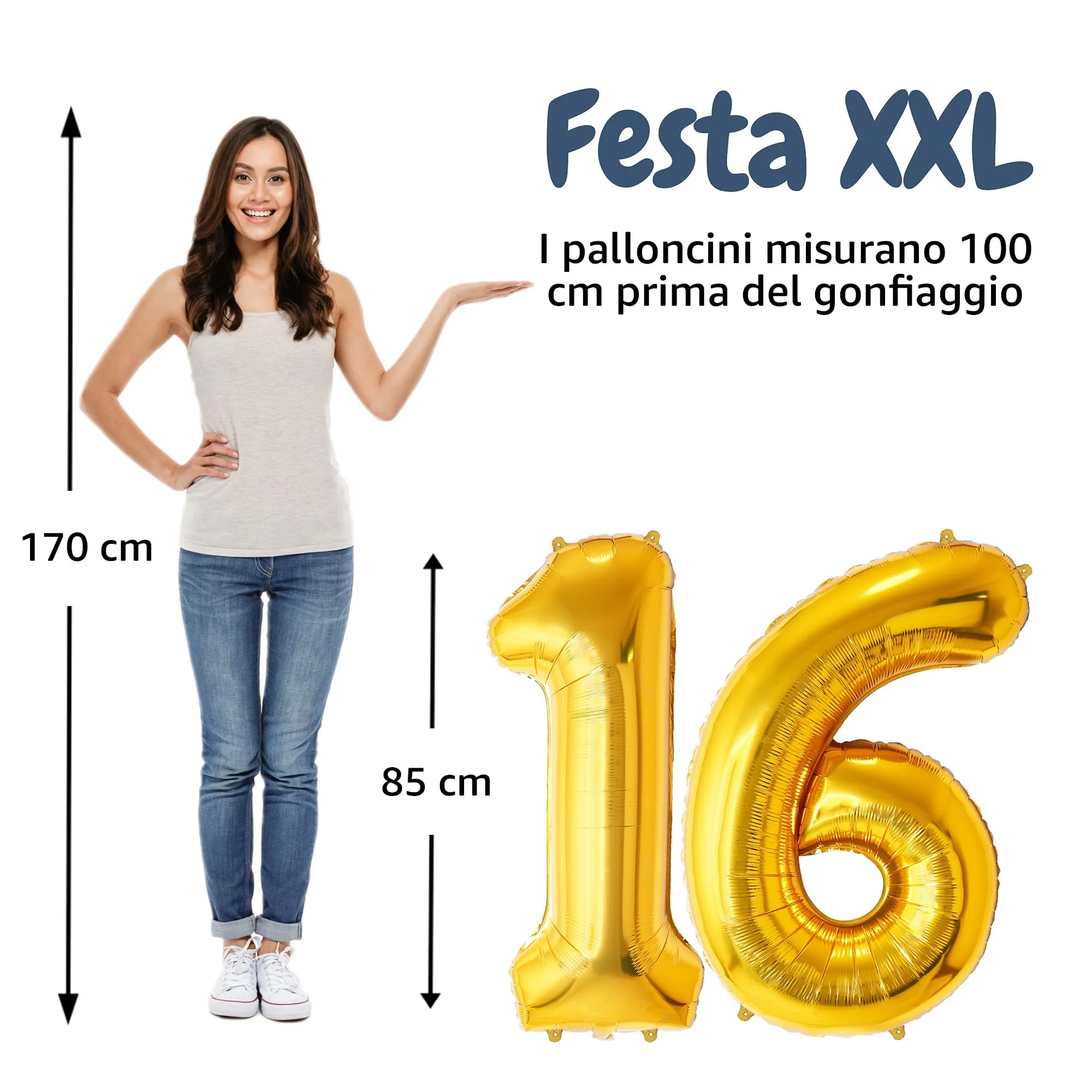 FUNFEST Compleanno 16 o 61 Anni Oro – Numeri 1 e 6 Giganti (100cm) - immagine 2