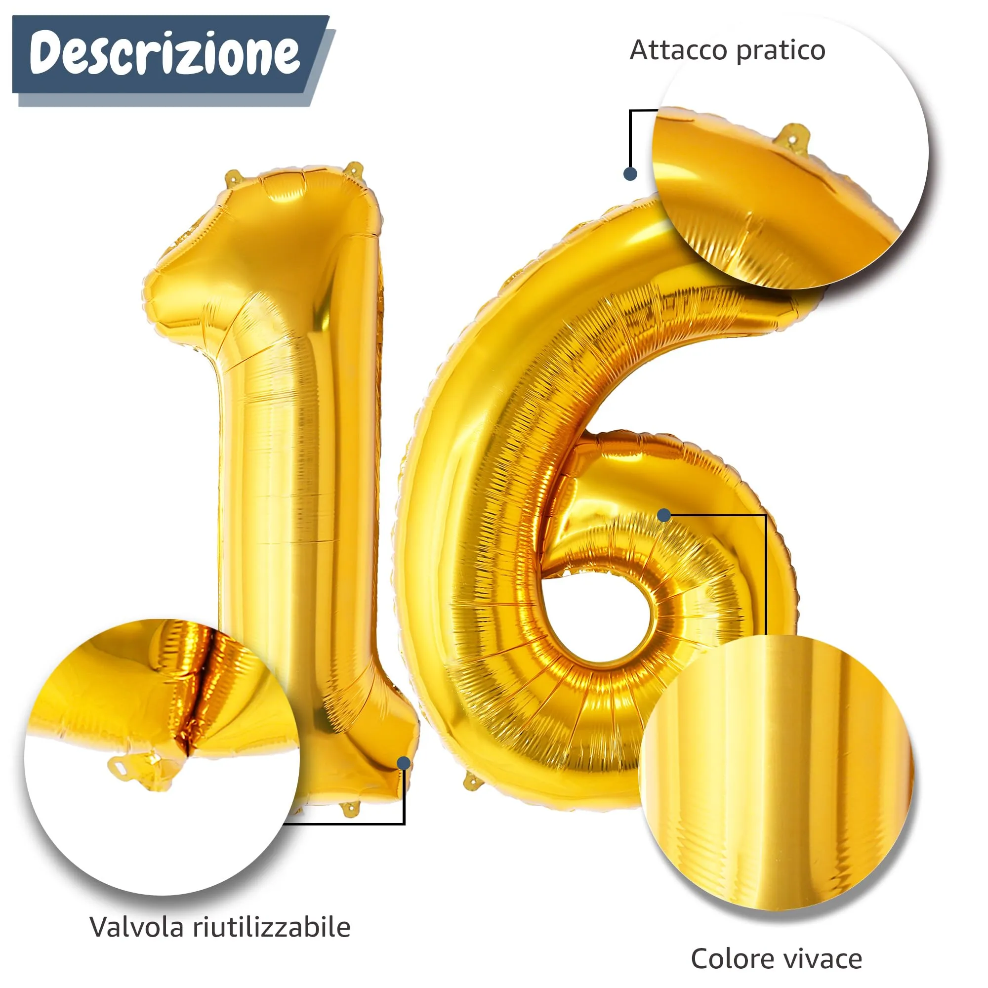 FUNFEST Compleanno 16 o 61 Anni Oro – Numeri 1 e 6 Giganti (100cm) - immagine 6