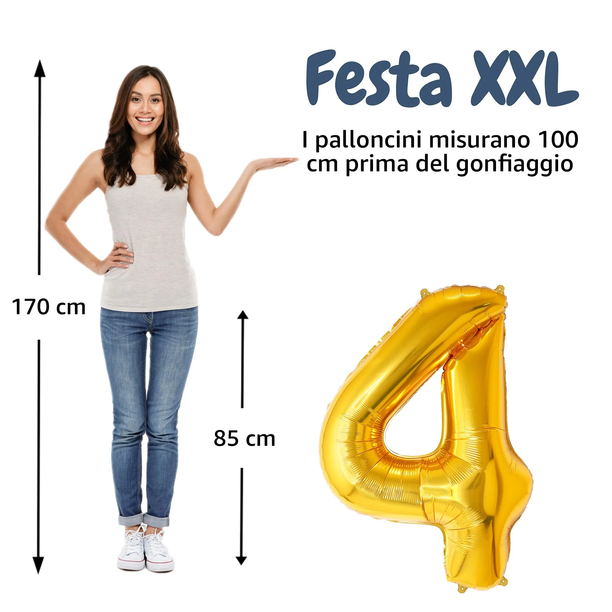FUNFEST Palloncino Numero 4 Oro 100cm - immagine 2