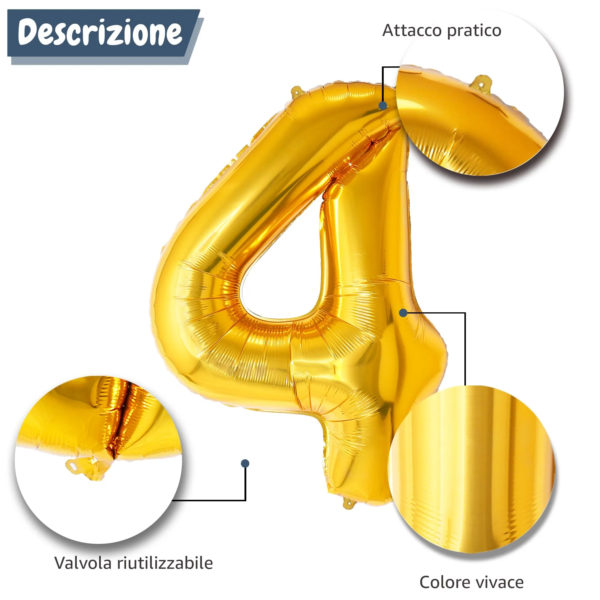 FUNFEST Palloncino Numero 4 Oro 100cm - immagine 6