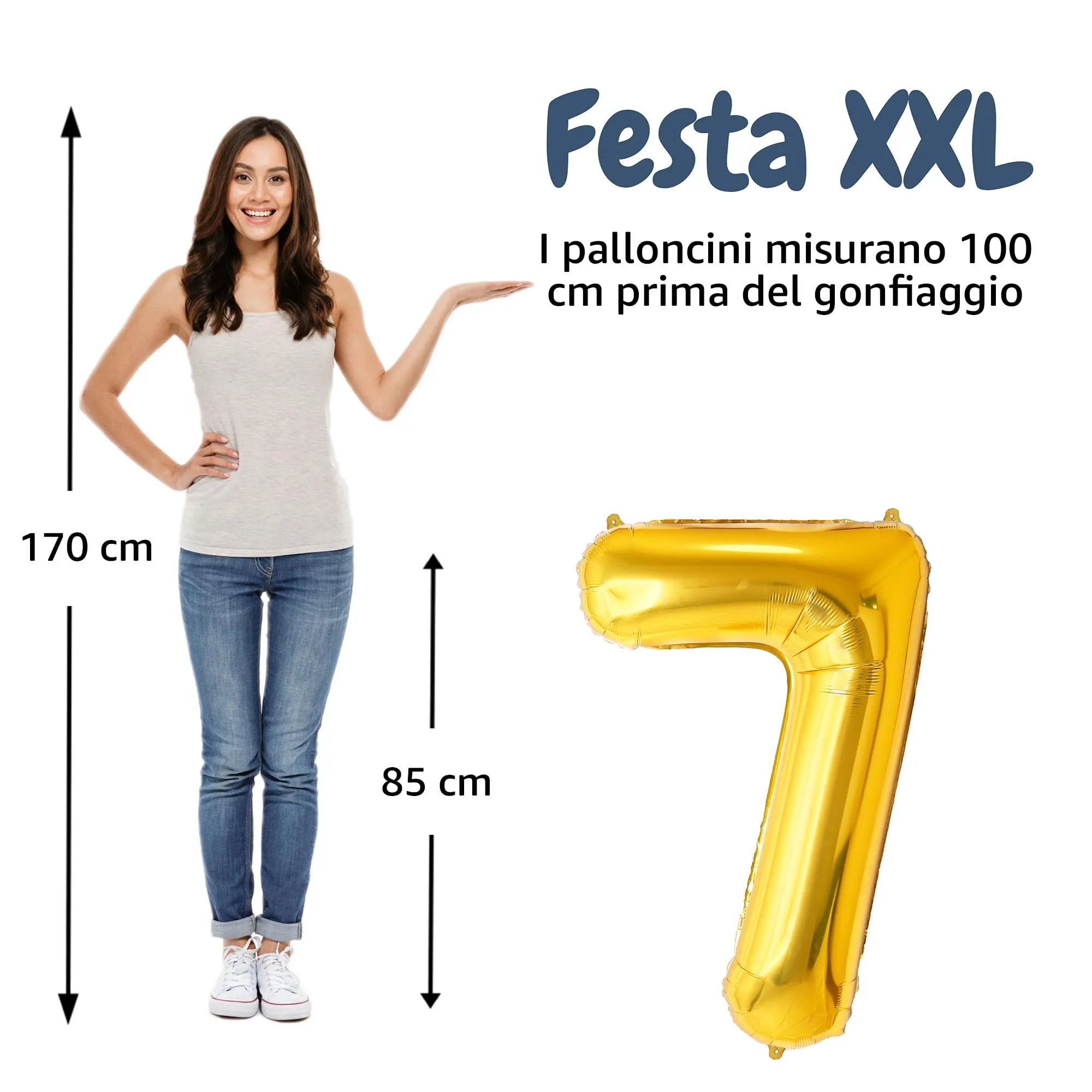 FUNFEST Palloncino Numero 7 Oro 100cm - immagine 2