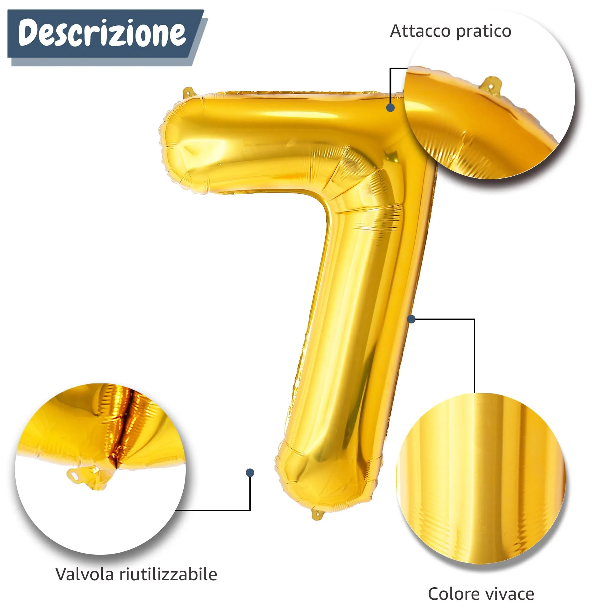 FUNFEST Palloncino Numero 7 Oro 100cm - immagine 6