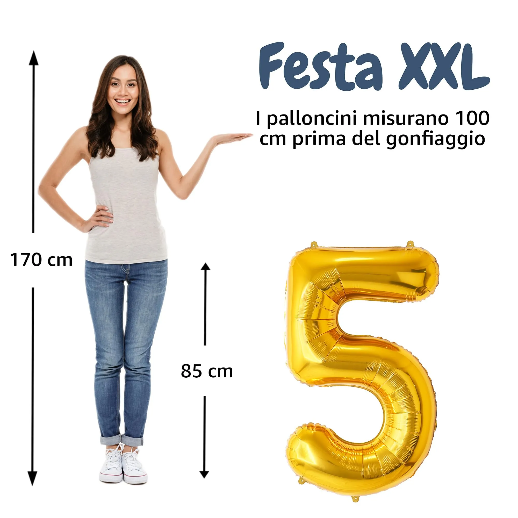 FUNFEST Palloncino Numero 5 Oro Gigante 100cm - immagine 2