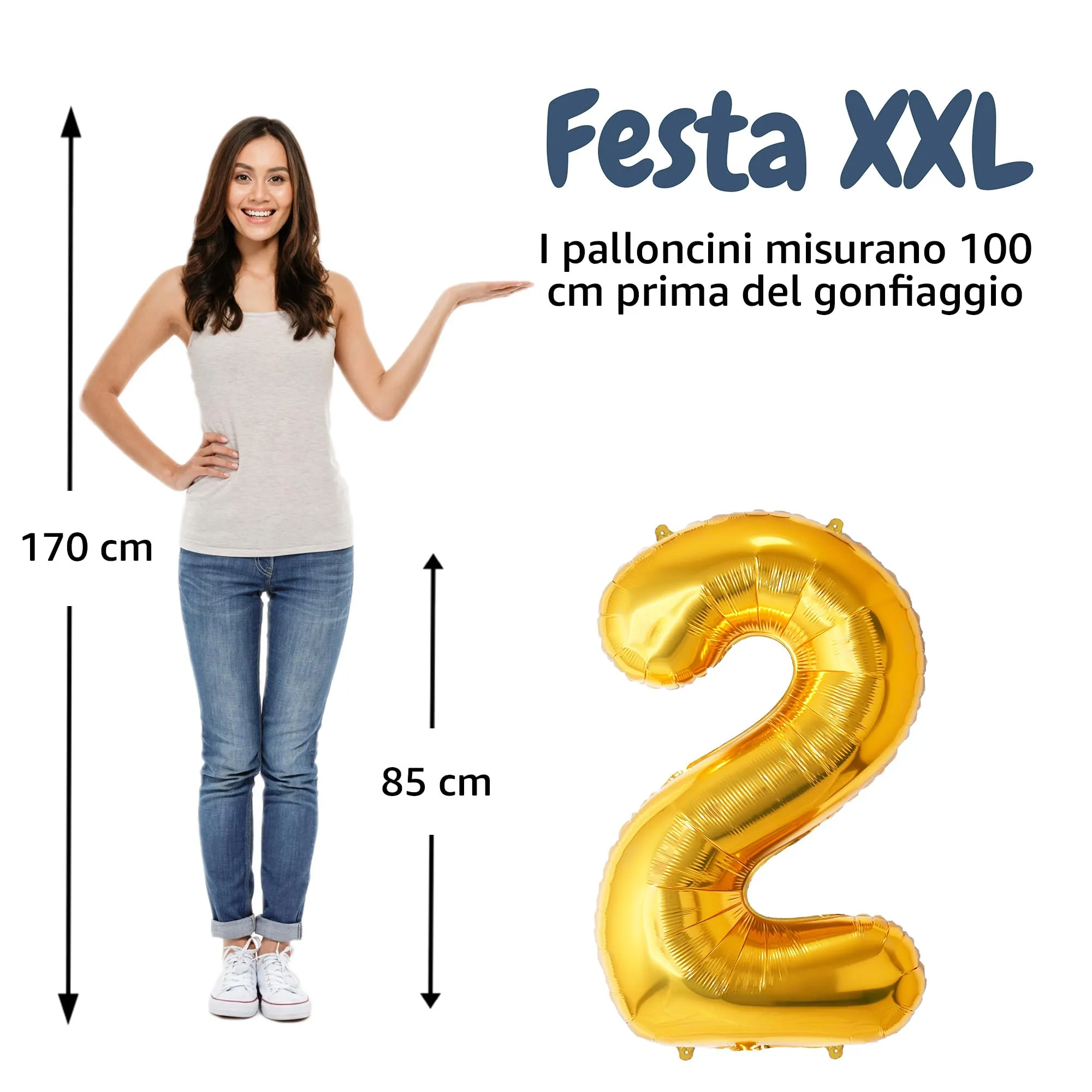 FUNFEST Palloncino Numero 2 Oro 100cm - immagine 2