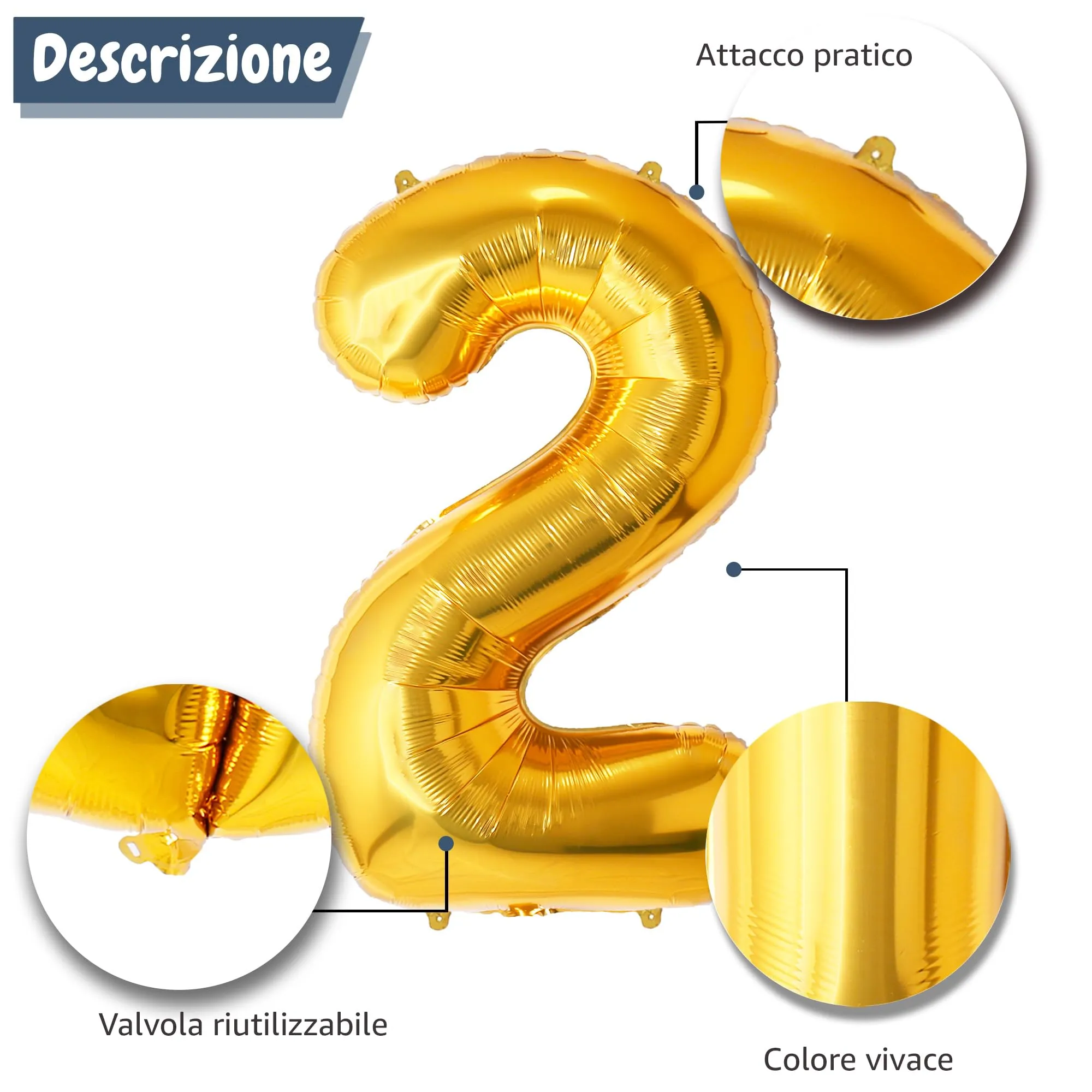 FUNFEST Palloncino Numero 2 Oro 100cm - immagine 6