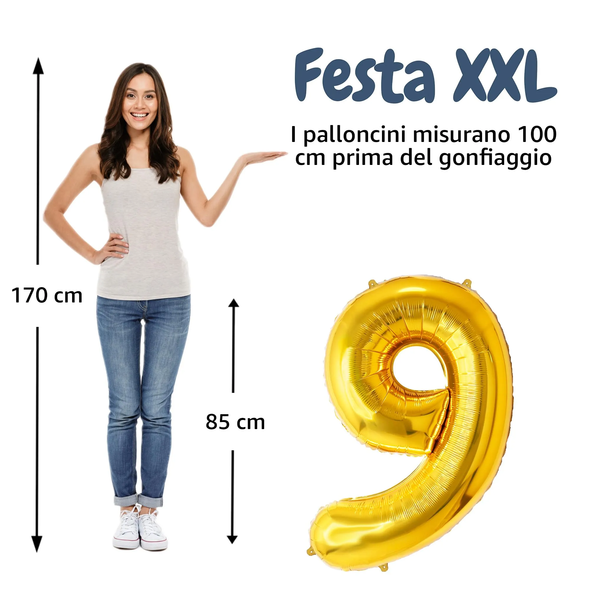 FUNFEST Palloncino Numero 9 Oro 100cm - immagine 2
