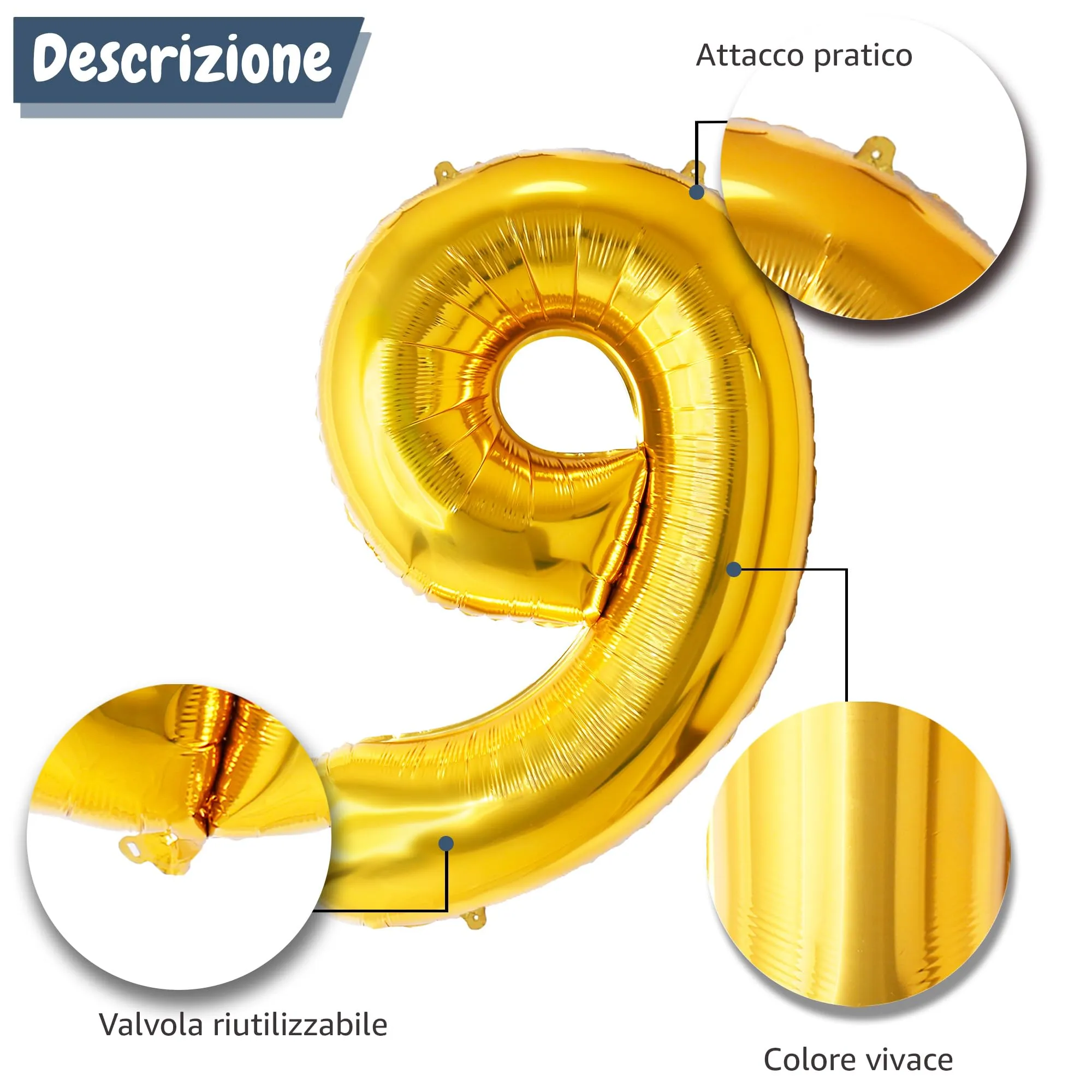 FUNFEST Palloncino Numero 9 Oro 100cm - immagine 6