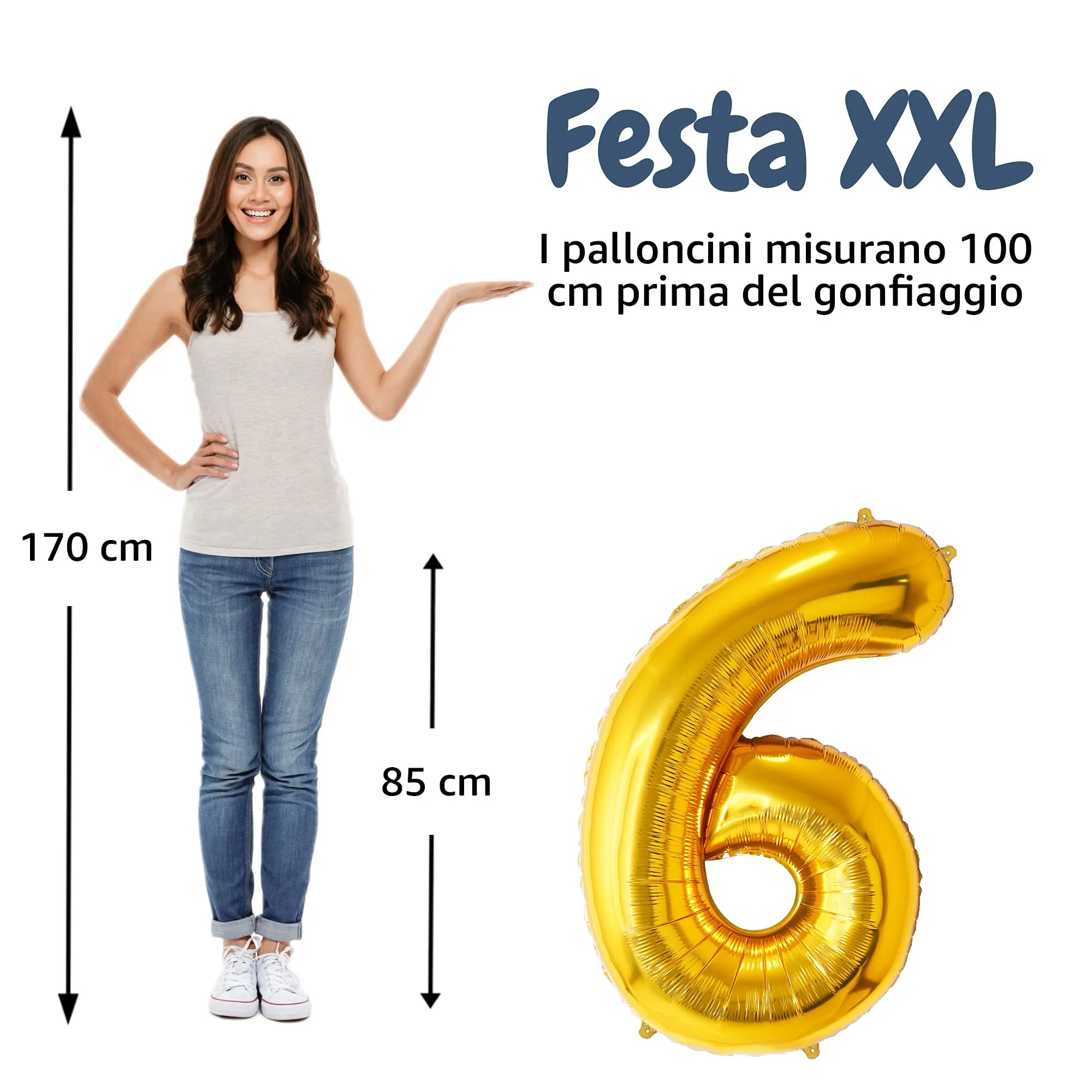 FUNFEST Palloncino Numero 6 Oro 100cm - immagine 2