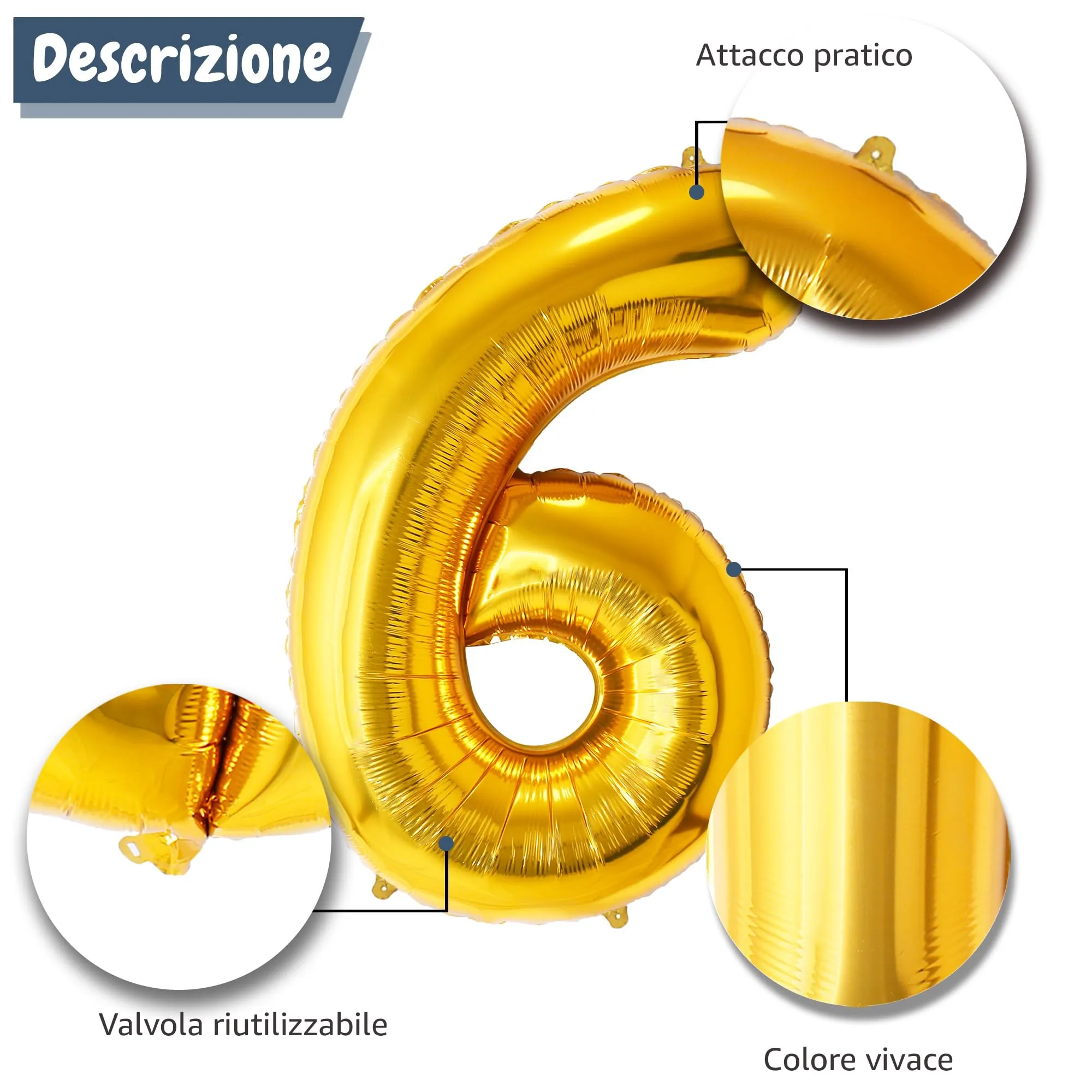 FUNFEST Palloncino Numero 6 Oro 100cm - immagine 6