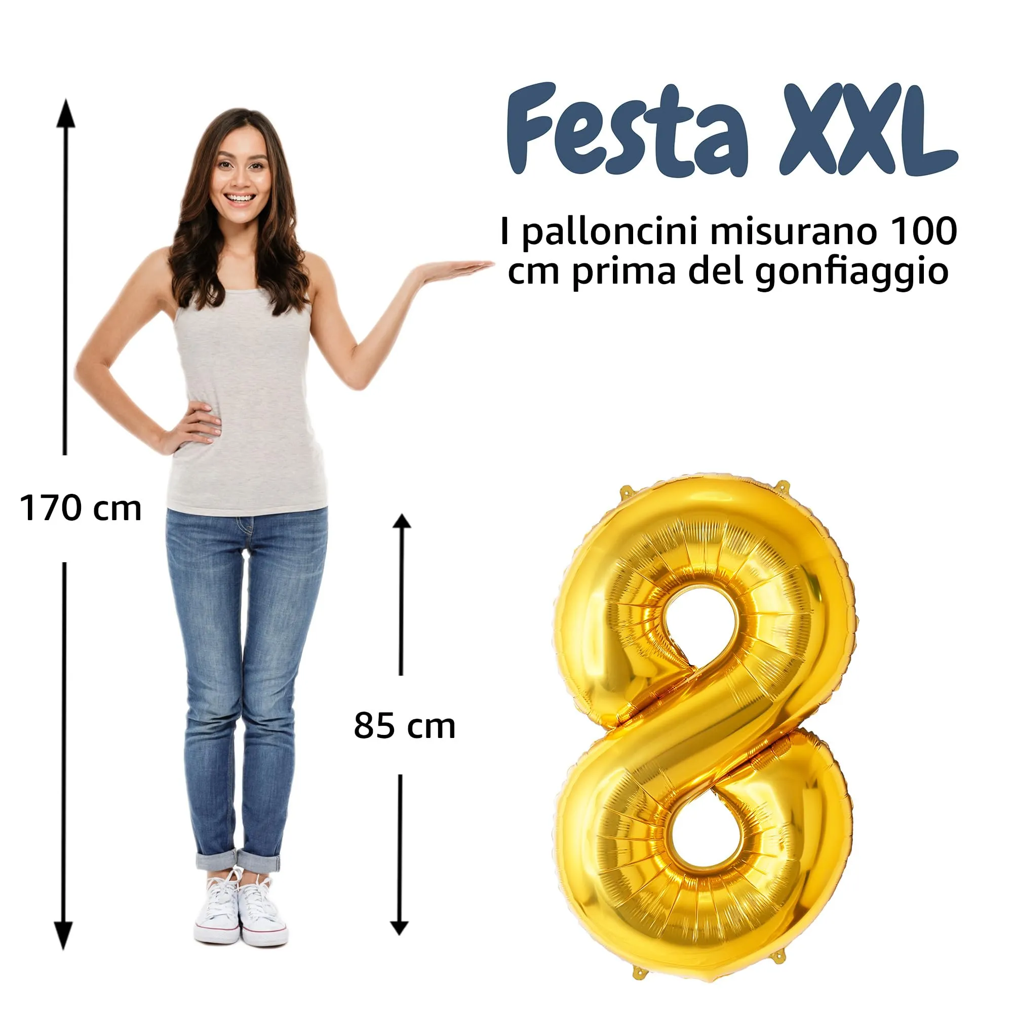 FUNFEST Palloncino Numero 8 Oro 100cm - immagine 2