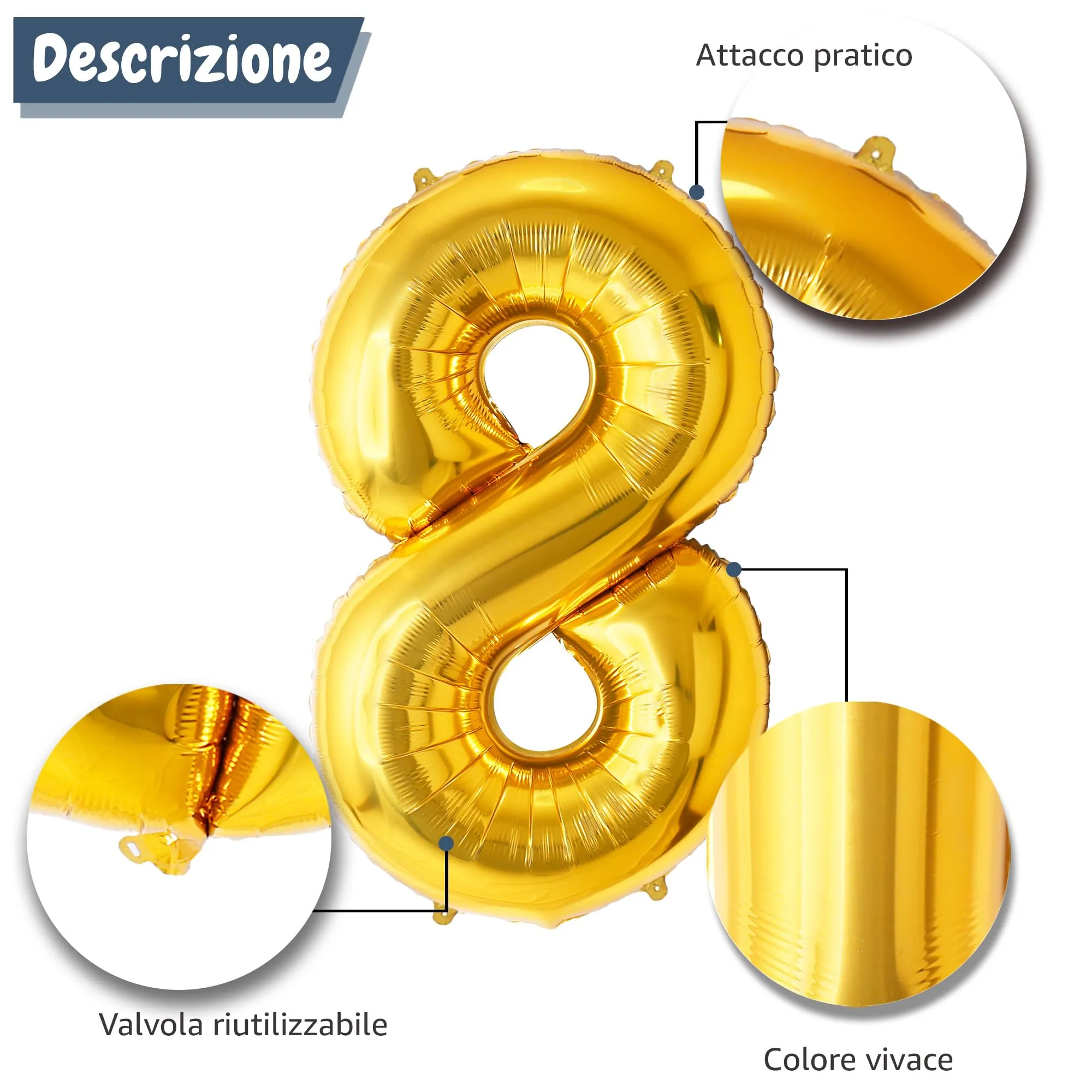 FUNFEST Palloncino Numero 8 Oro 100cm - immagine 6
