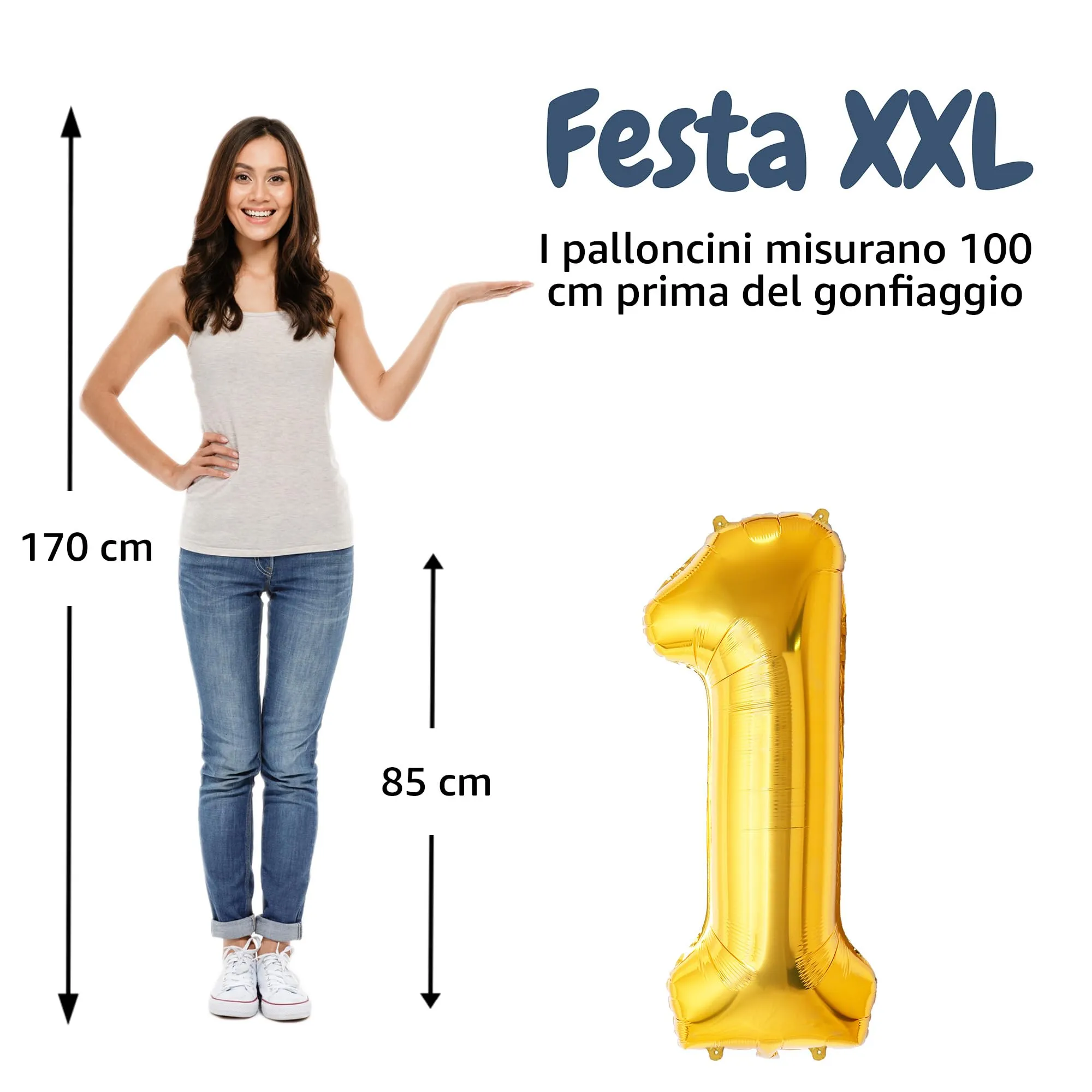 FUNFEST Palloncino Numero 1 Oro 100cm - immagine 2