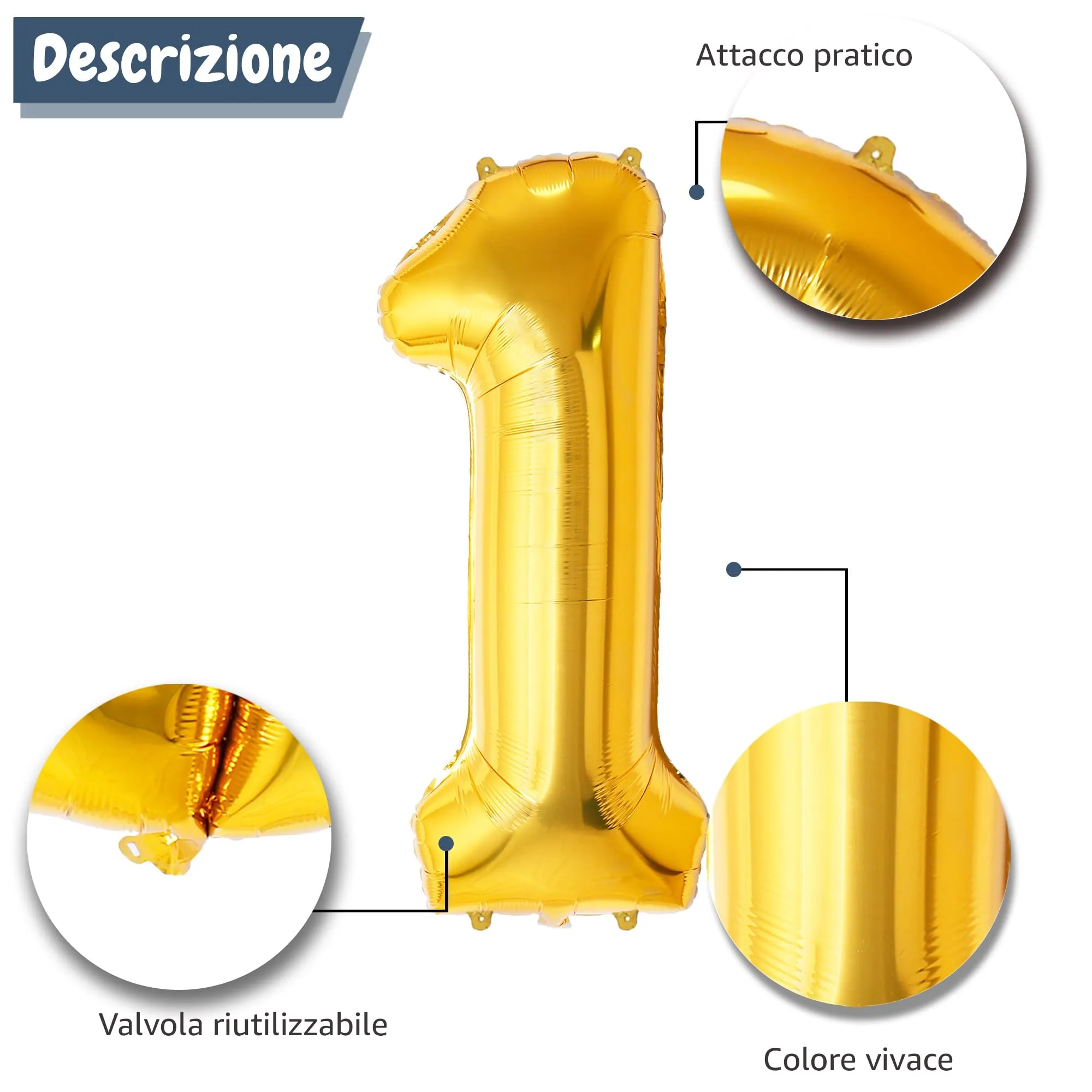 FUNFEST Palloncino Numero 1 Oro 100cm - immagine 6