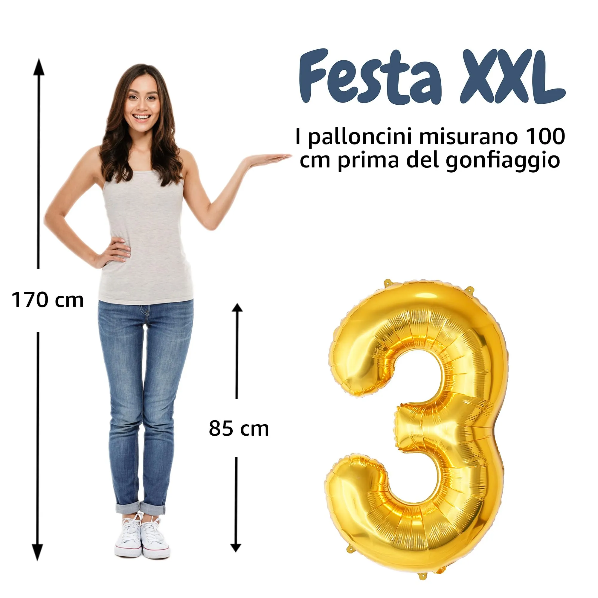 FUNFEST Palloncino Numero 3 Oro 100cm - immagine 2