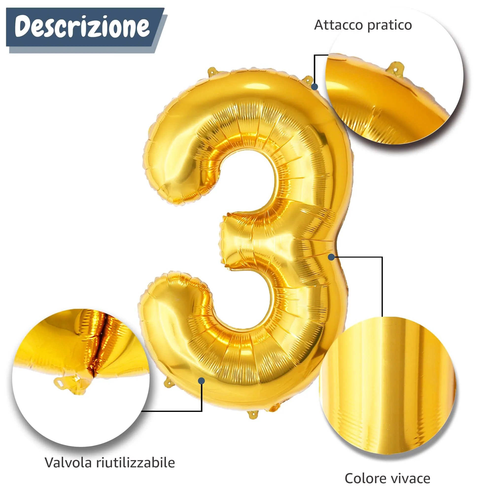 FUNFEST Palloncino Numero 3 Oro 100cm - immagine 6